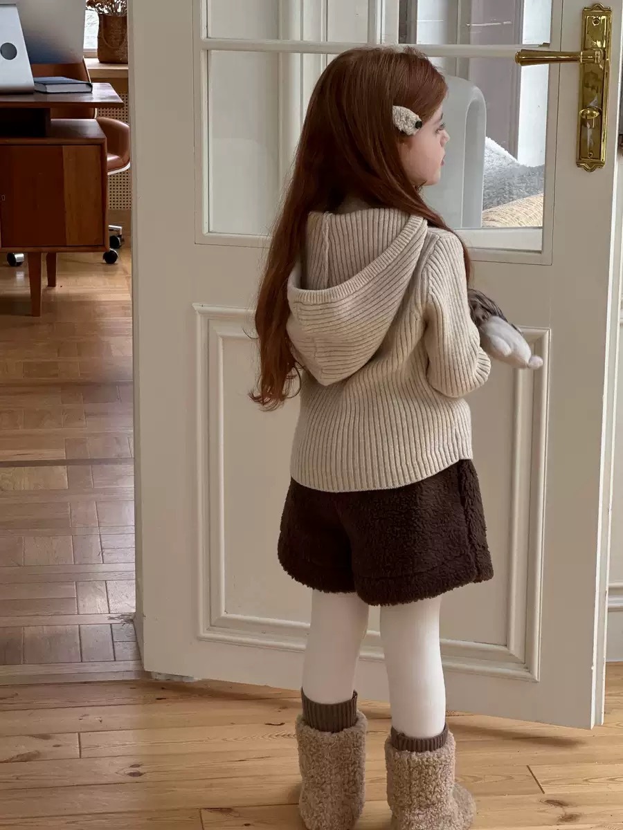 兩色加厚毛呢保暖短褲