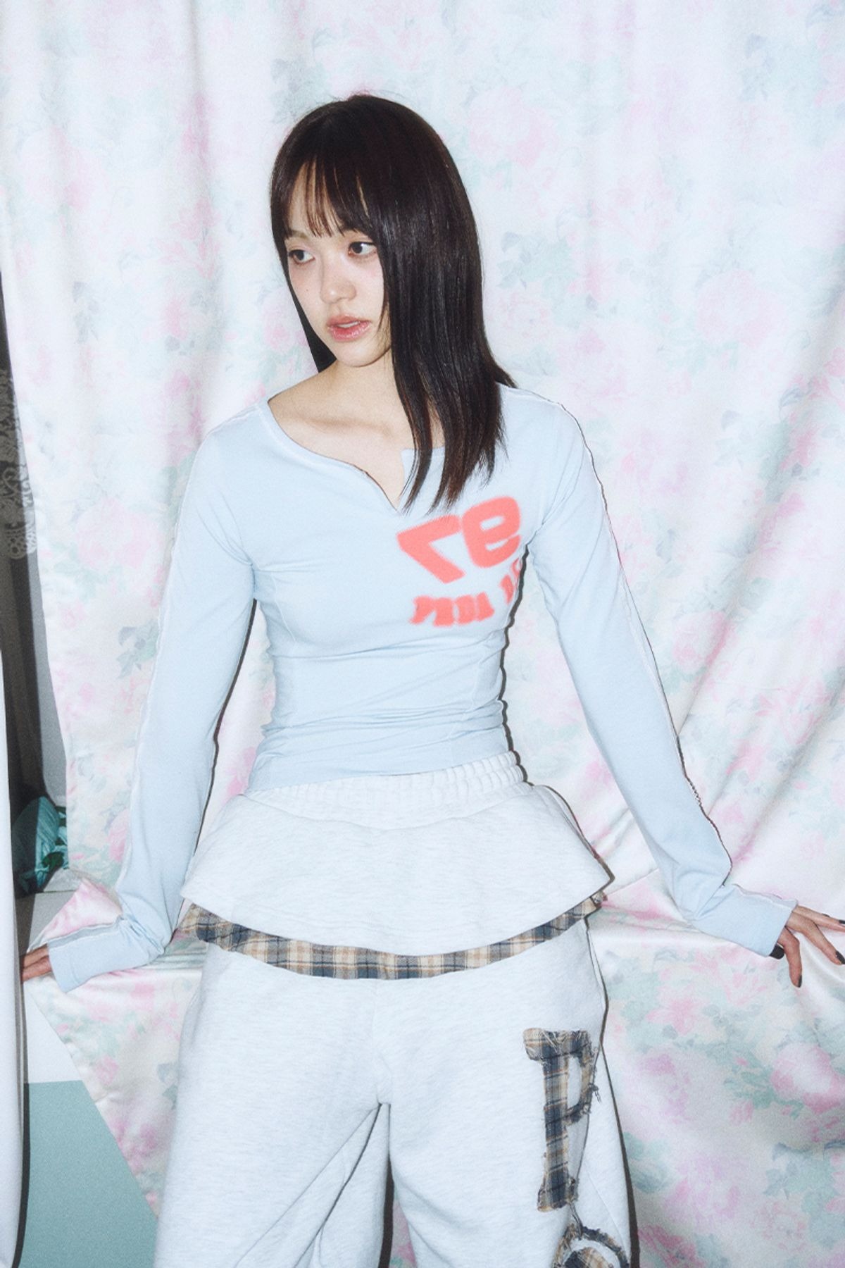 PRENDA LACE NECK BUTTON LONG SLEEVE