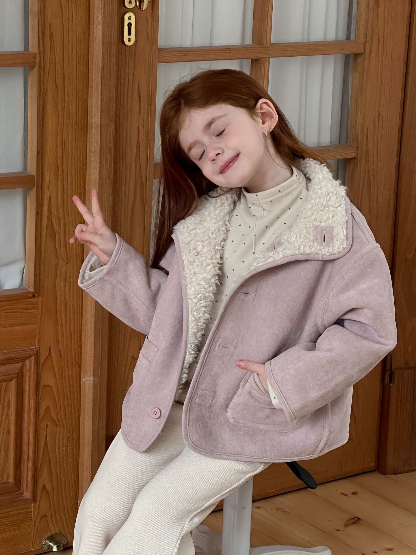 兩色羊羔毛雙面穿麂皮外套