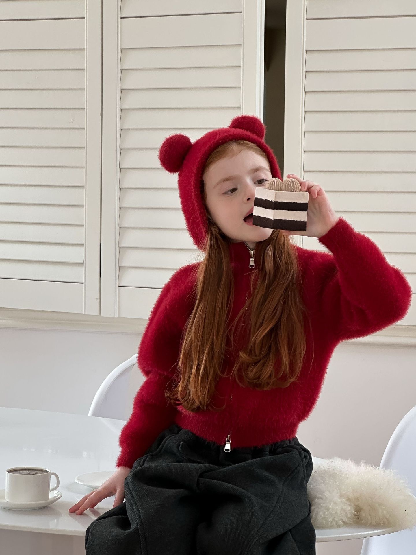 水貂毛連帽耳朵外套