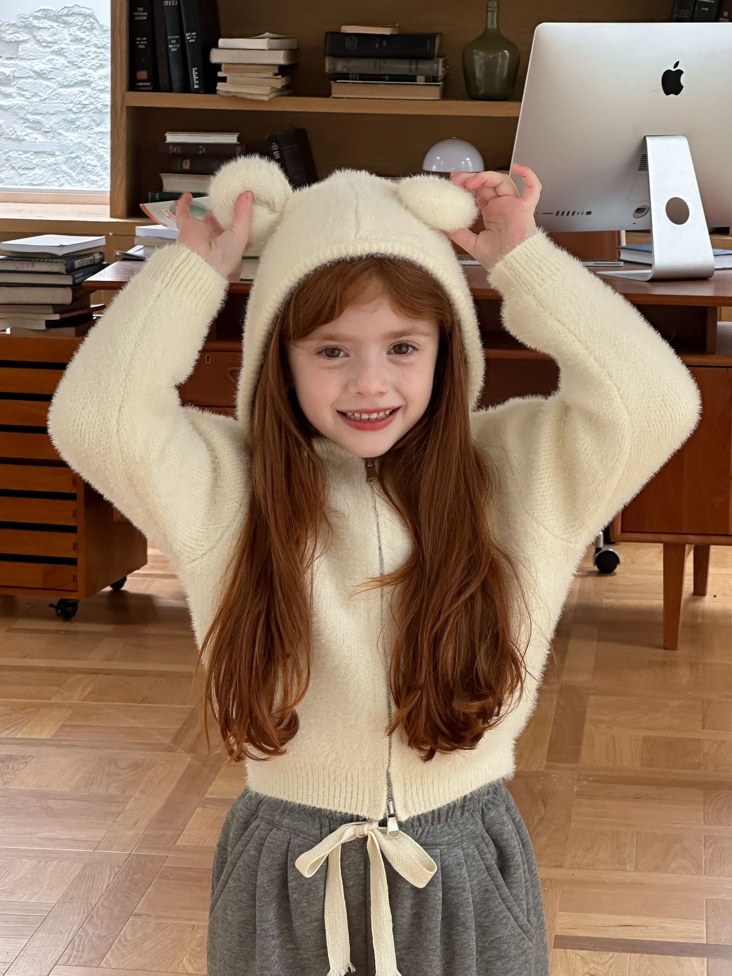 水貂毛連帽耳朵外套