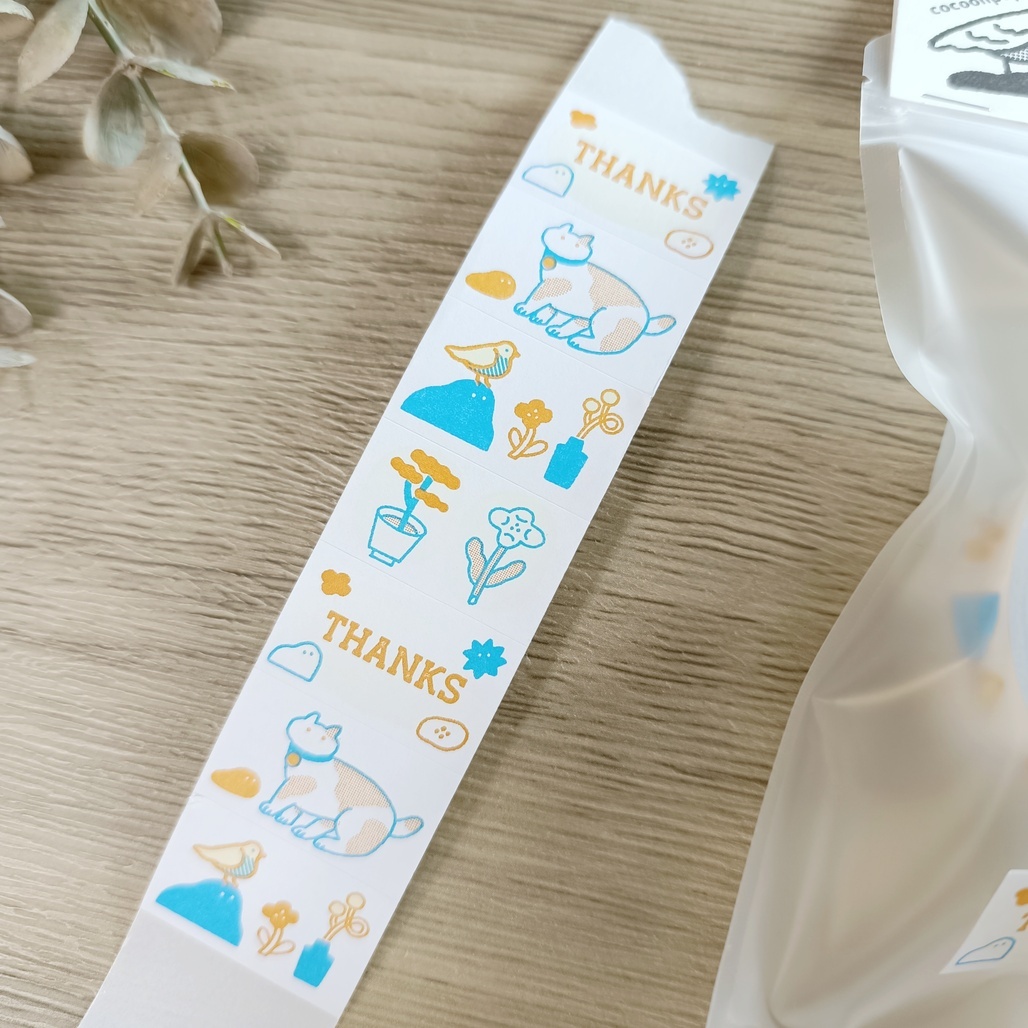 繭花．藍+茶 插畫標籤貼紙 <整捲/分裝>