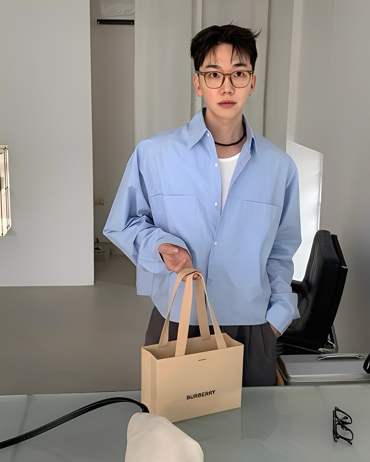 BOXY 秋冬 寬短 韓系 簡約 素面 口袋 長袖 襯衫