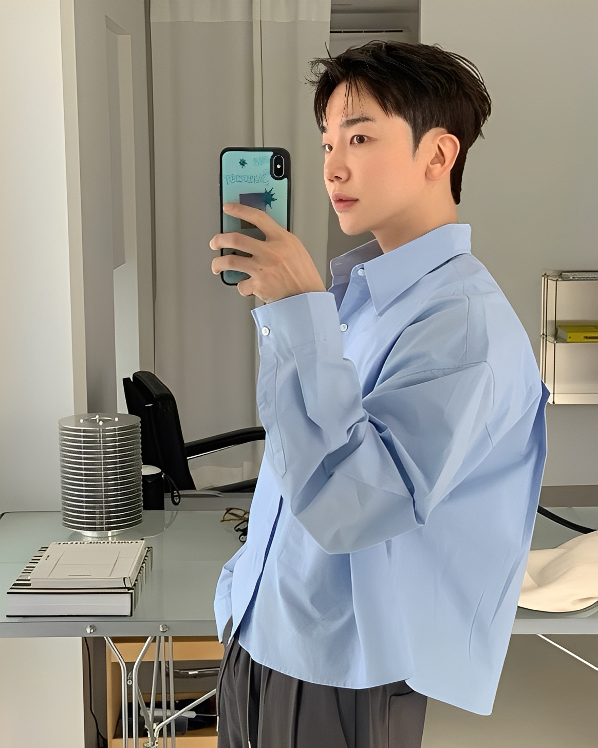 BOXY 秋冬 寬短 韓系 簡約 素面 口袋 長袖 襯衫