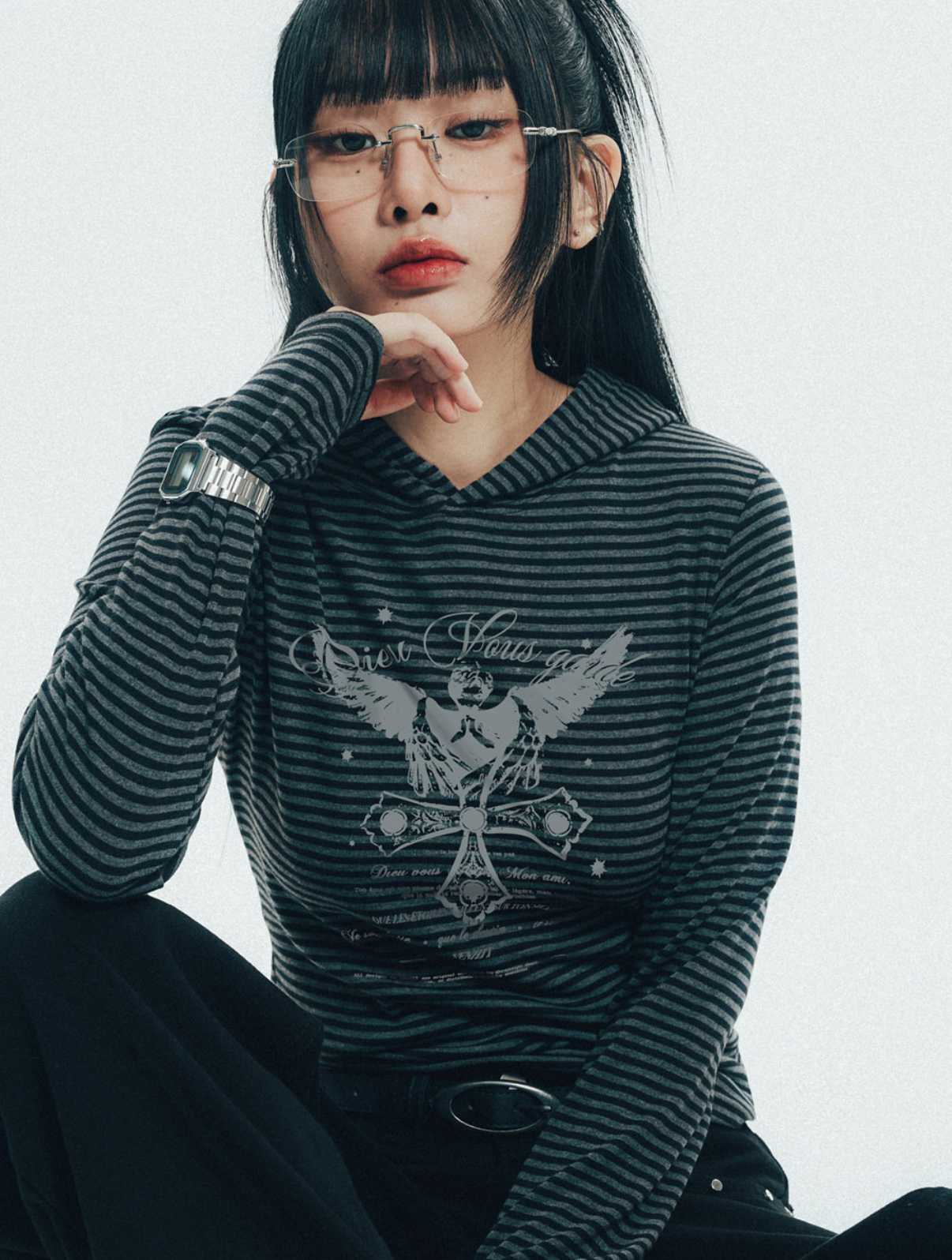 venhit - angel cross stripe hoodie sleeve (3 colors)