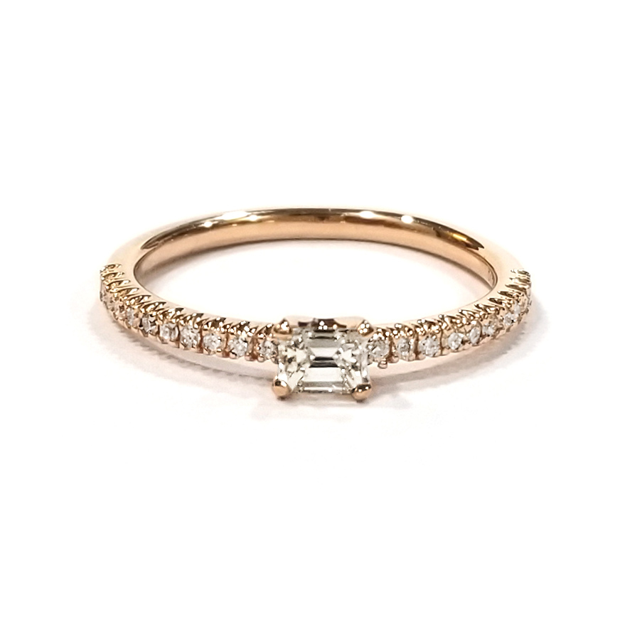 18K玫瑰金天然鑽石梯方戒指
