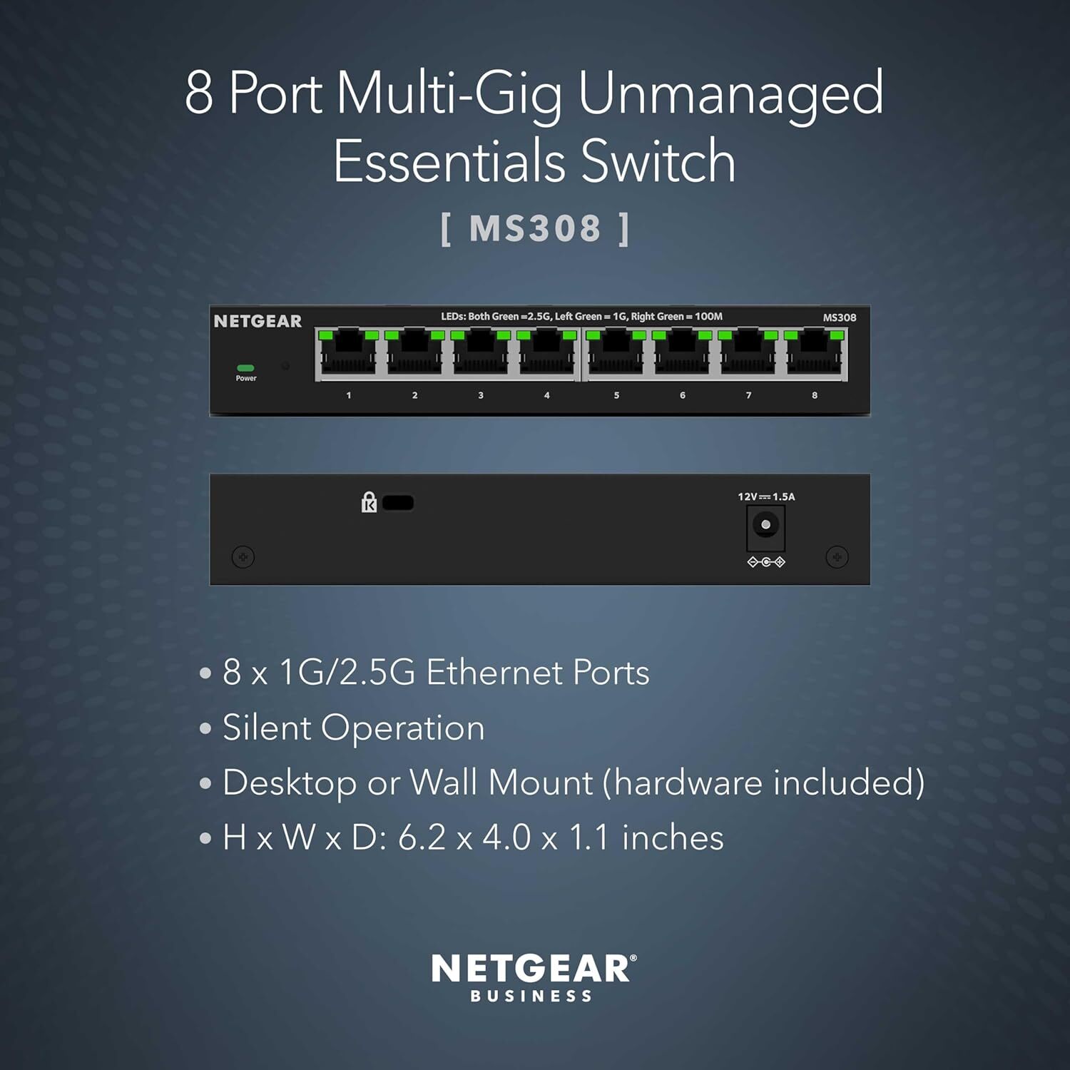 NETGEAR (MS308) 8埠 Multi-Gigabit (2.5G) 非網管Essentials 交換機 | 8x100M/1G/2.5G