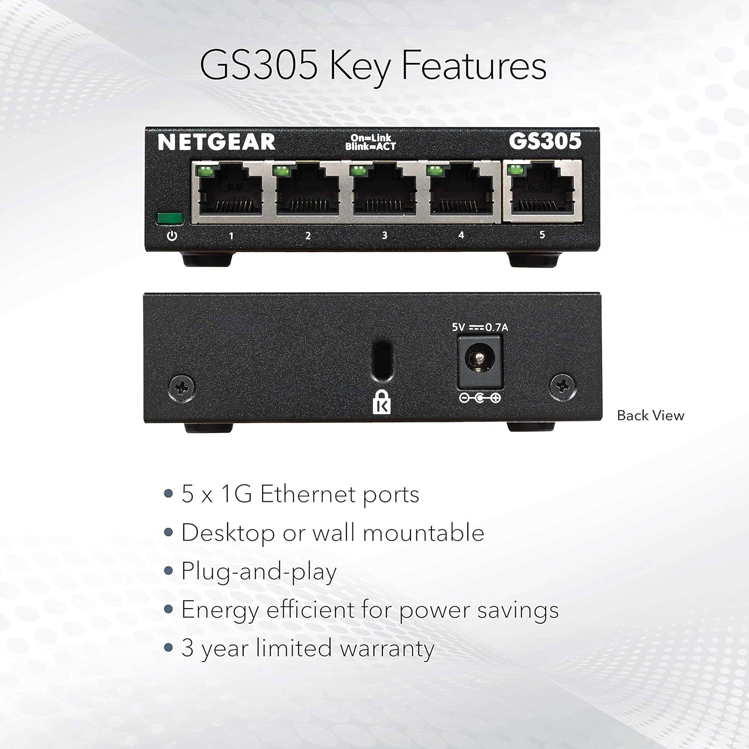 Netgear 5-Port Gigabit Ethernet Unmanaged Switch GS305