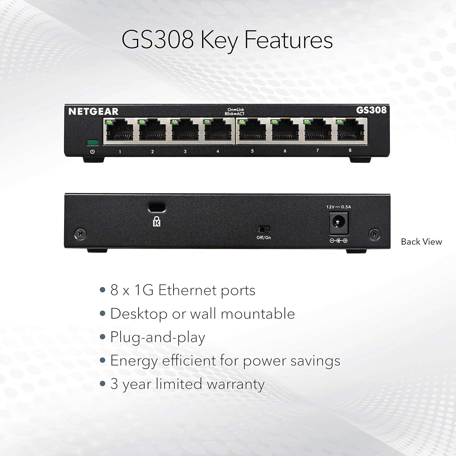 Netgear 8 Port Gigabit Ethernet Unmanaged Switch GS308