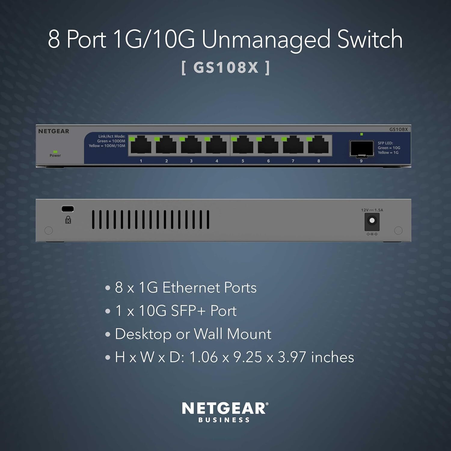 NETGEAR (GS108X) 8埠GbE + 1埠10G光纖 非網管交換機 (8x1G | 1xSFP+)