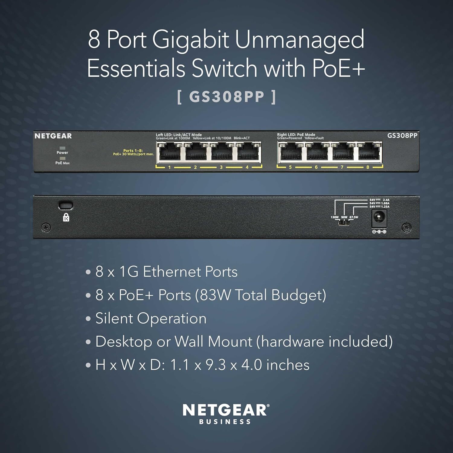 NETGEAR (GS308PP) 8埠 千兆非網管PoE+ 交換機 | 8x1G PoE+ 83W