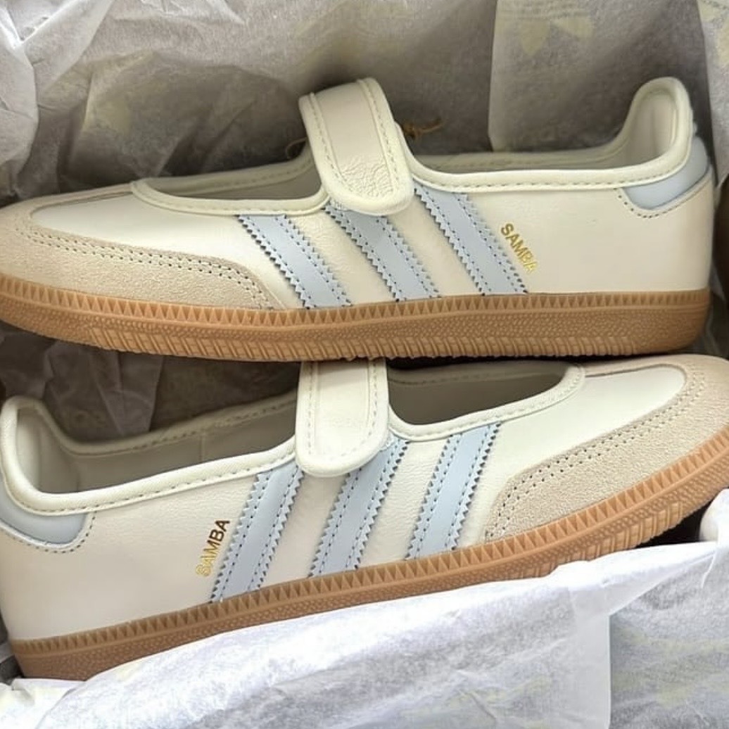 ADIDAS ORIGINALS SAMBA JANE 米白 藍線 瑪莉珍 焦糖底 麂皮 皮革 女鞋  JR7339