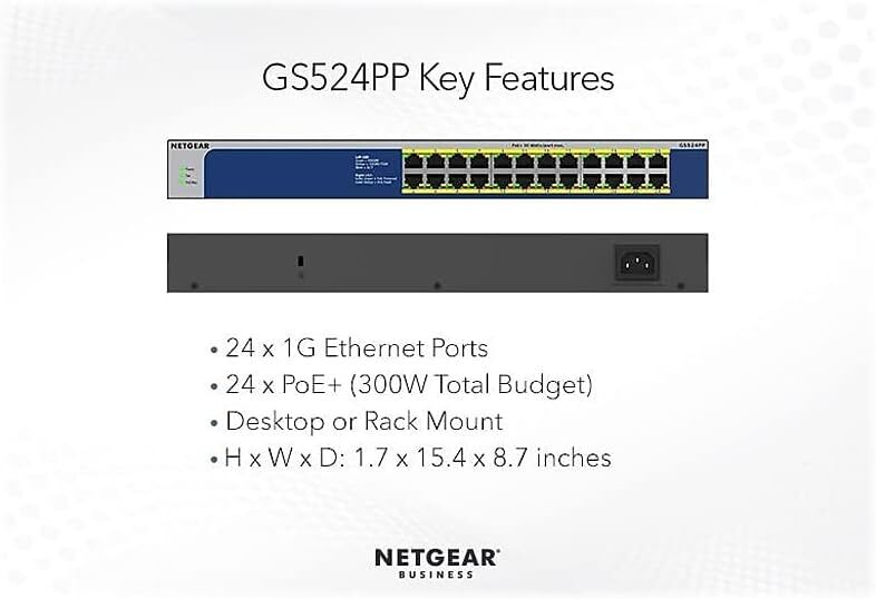 NETGEAR (GS524PP) 24埠 千兆非網管PoE+ 交換機 | 24x1G PoE+ 300W