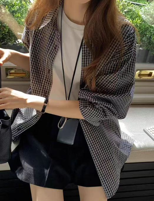 ᴷᴼᴿᴱᴬ 🇰🇷Ounce 文青休閒寬鬆清爽小格紋襯衫(兩色)