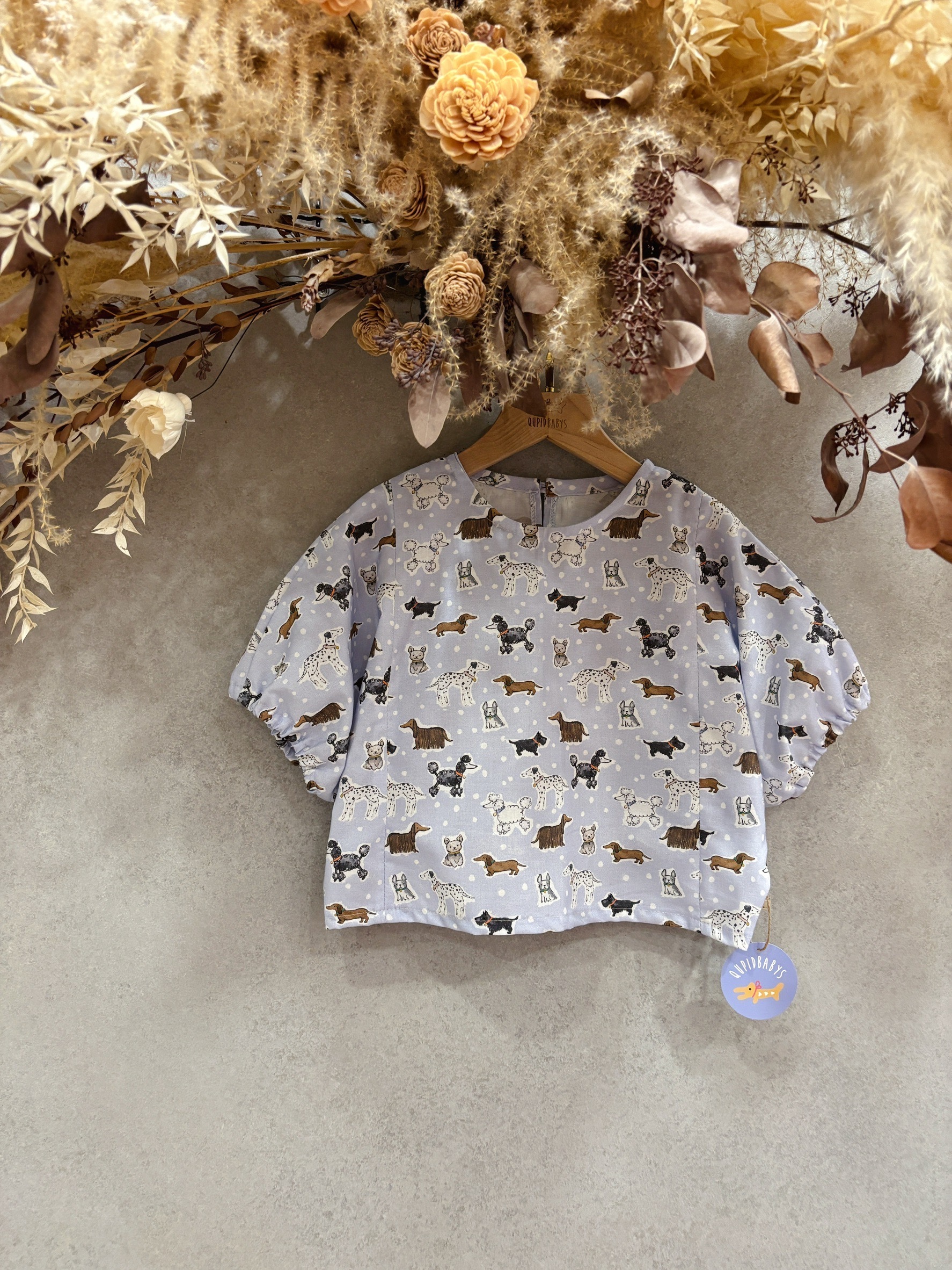 紫雪狗狗 飛鼠袖上衣（90）