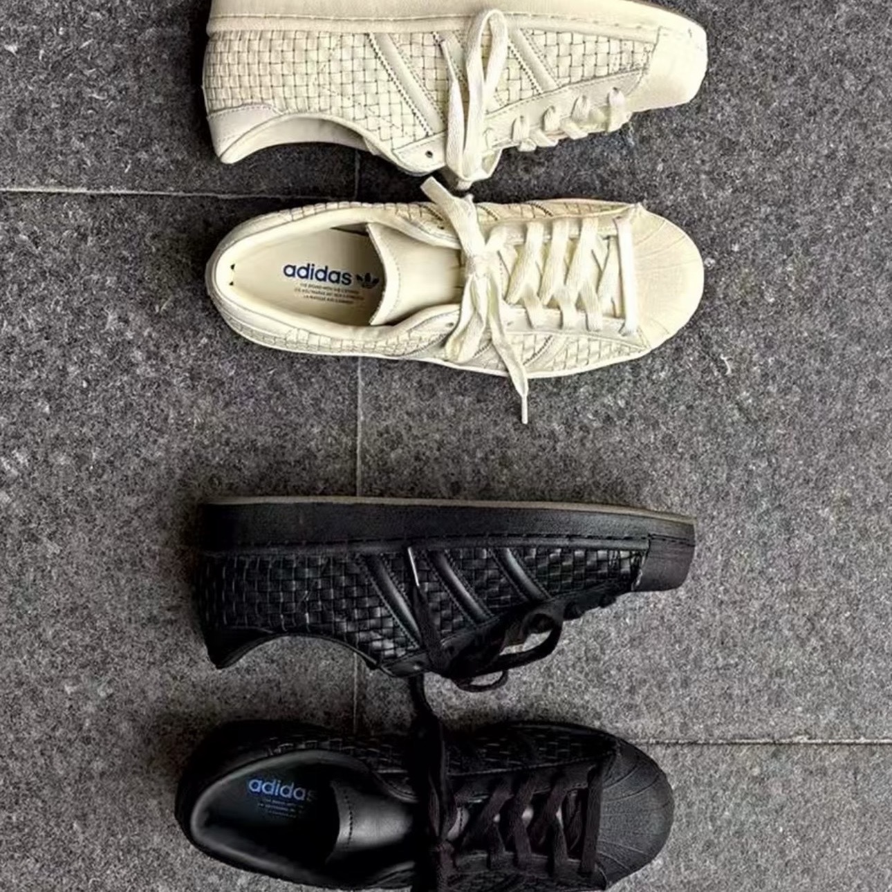 ADIDAS ORIGINALS SUPERSTAR VINTAGE 編織 全白/全黑 貝殼鞋 休閒鞋 愛迪達 JR6001 JR6002