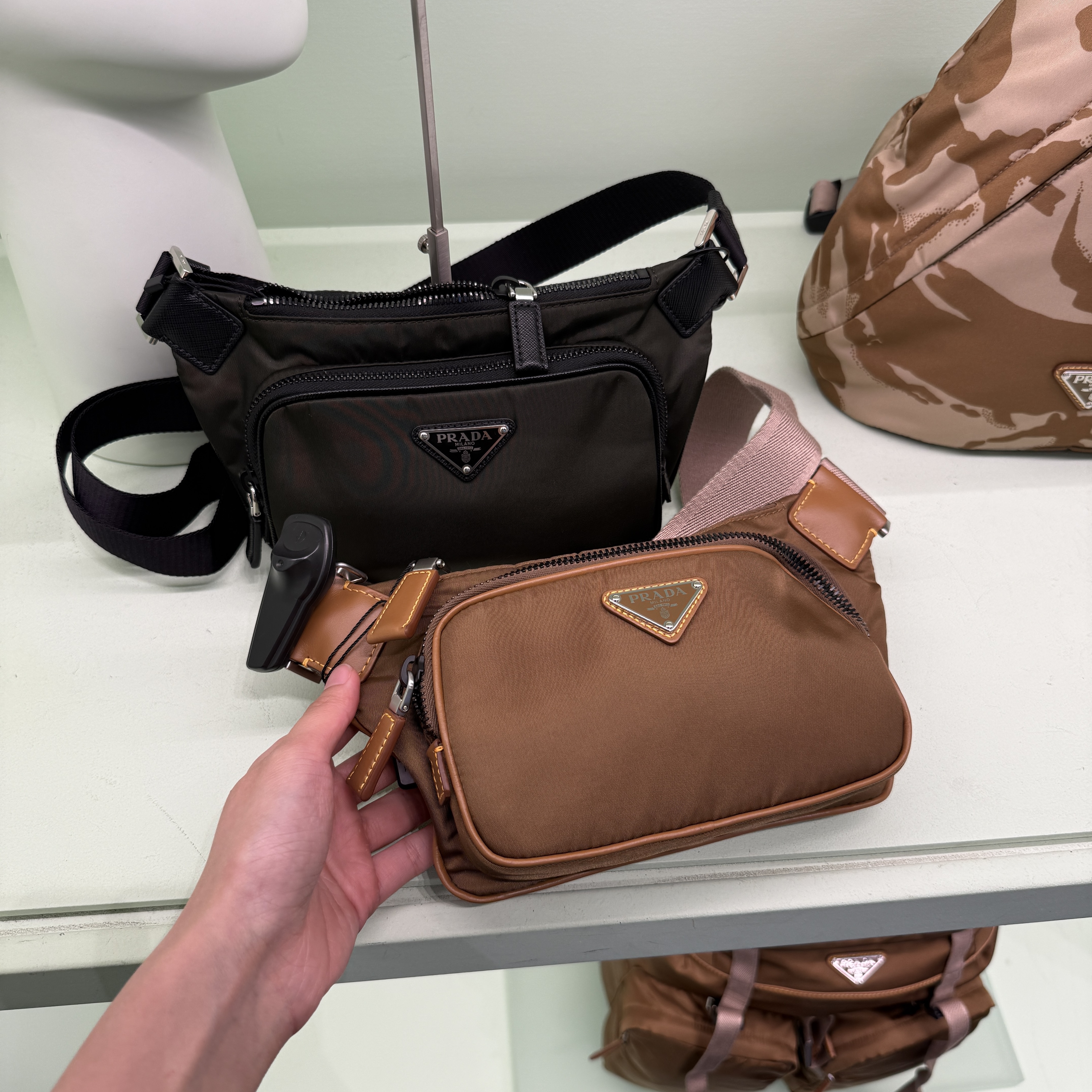 Prada Bag Black Re-Nylon and Saffiano leather shoulder bag 2 colors 2VH128