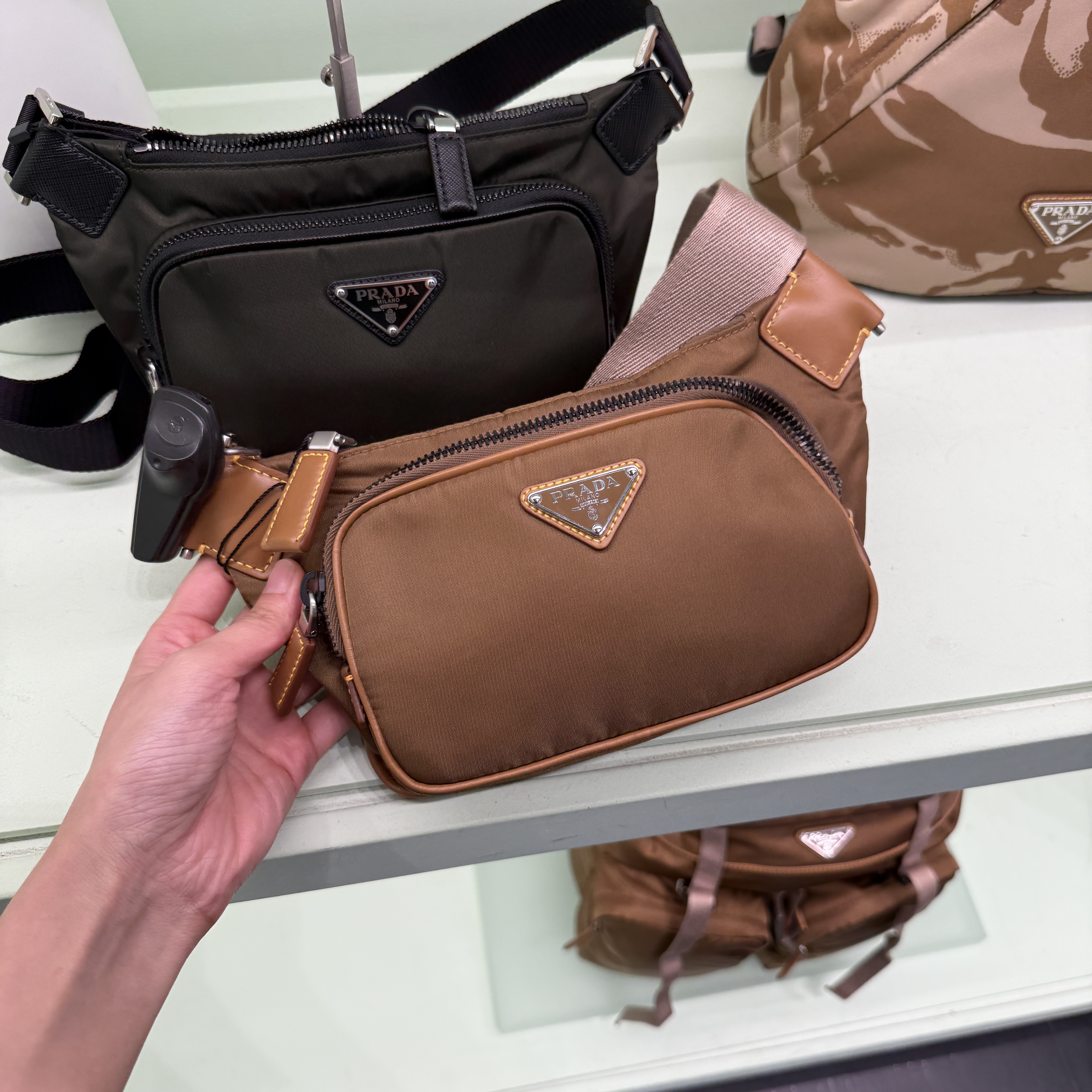 Prada Bag Black Re-Nylon and Saffiano leather shoulder bag 2 colors 2VH128