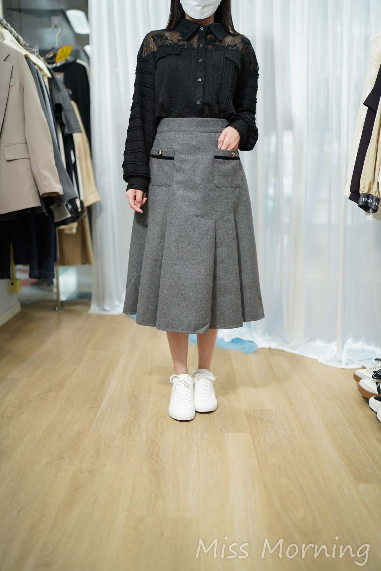 高質靚料2袋薄絨裙(34026)