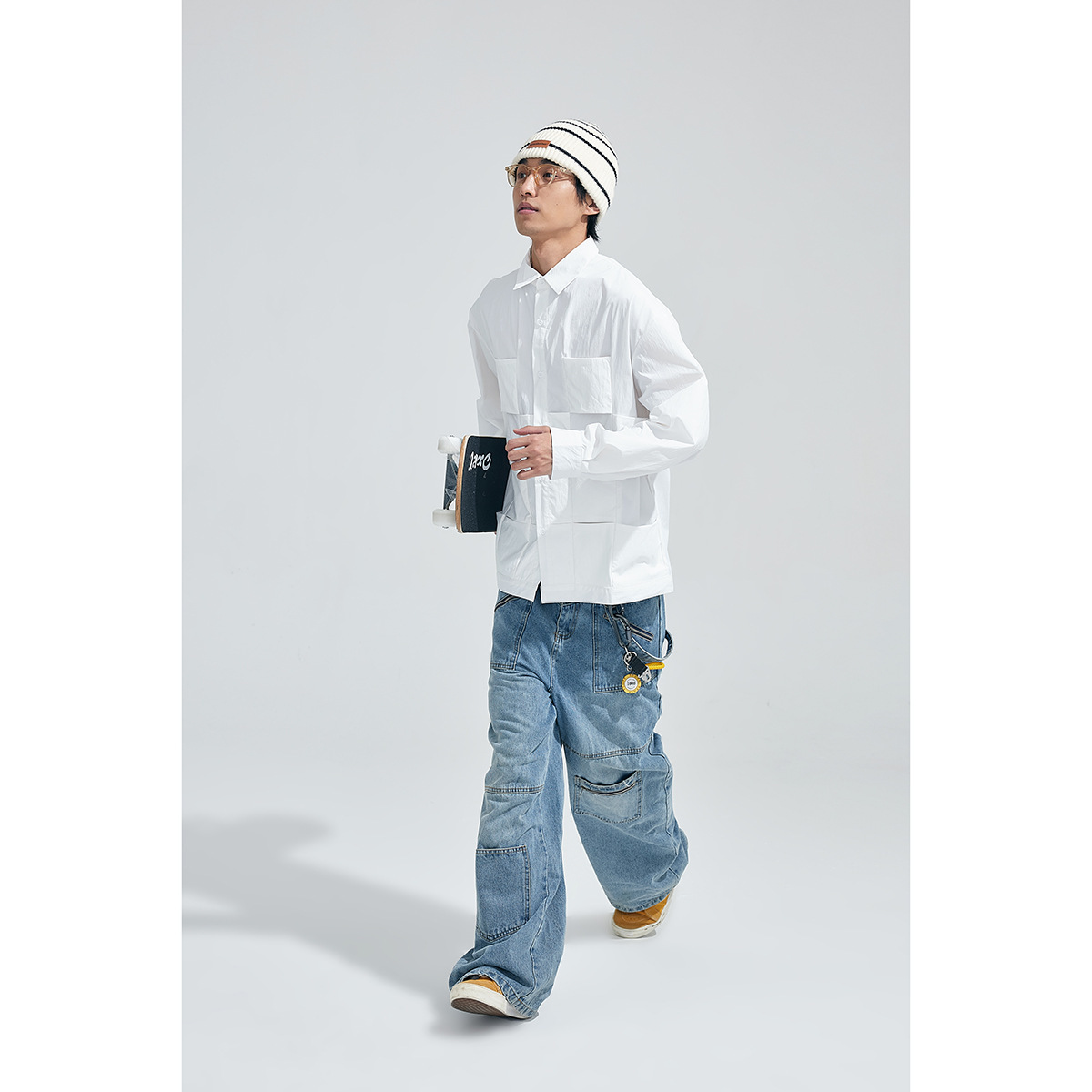 10M30 立體格紋編織感素色襯衫 兩色