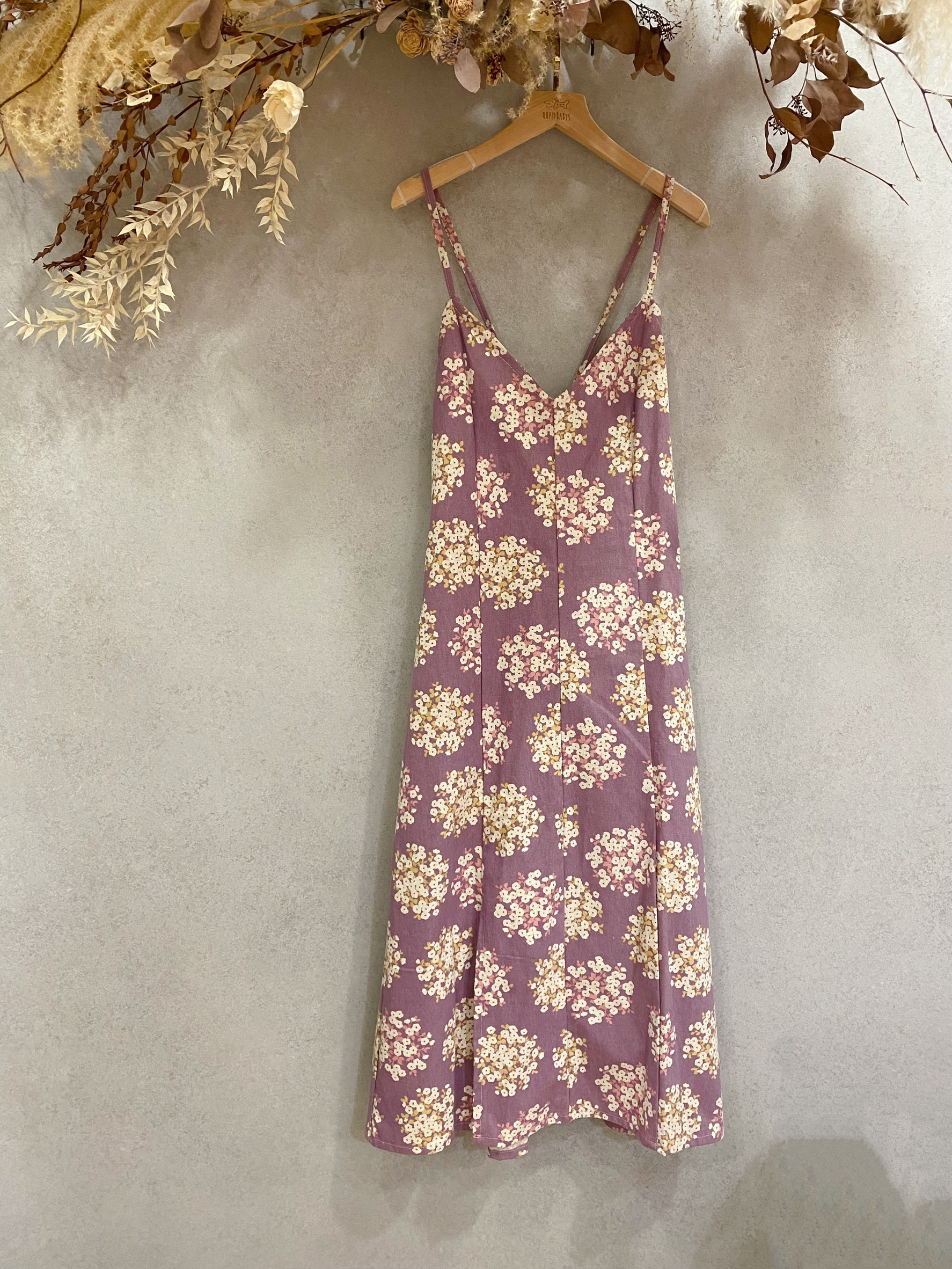 紫繡球 媽咪後交叉合身長洋裝(S)