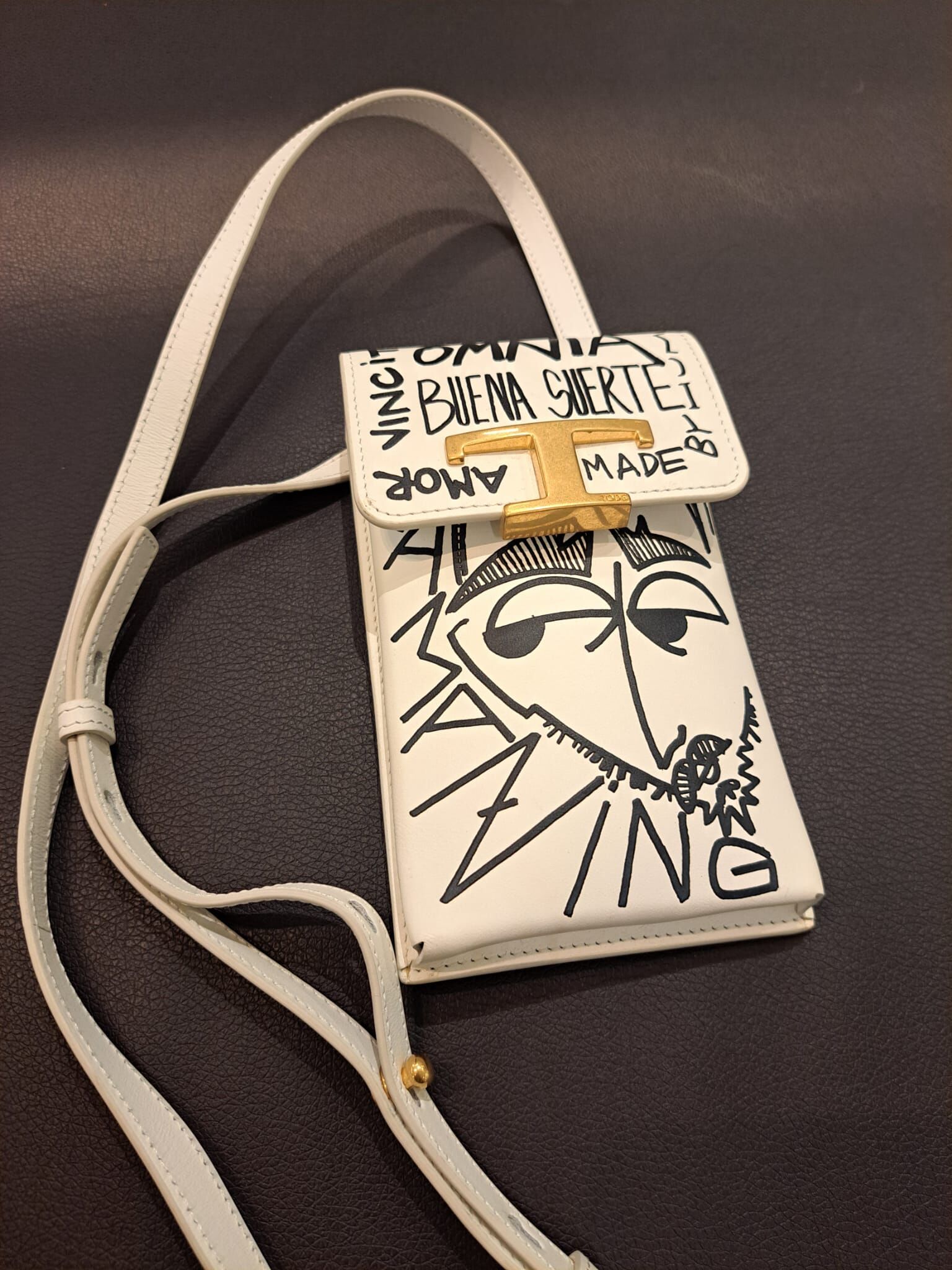 Tods Bag XAWTSA Graffiti T logo Crossbody phone bag cream