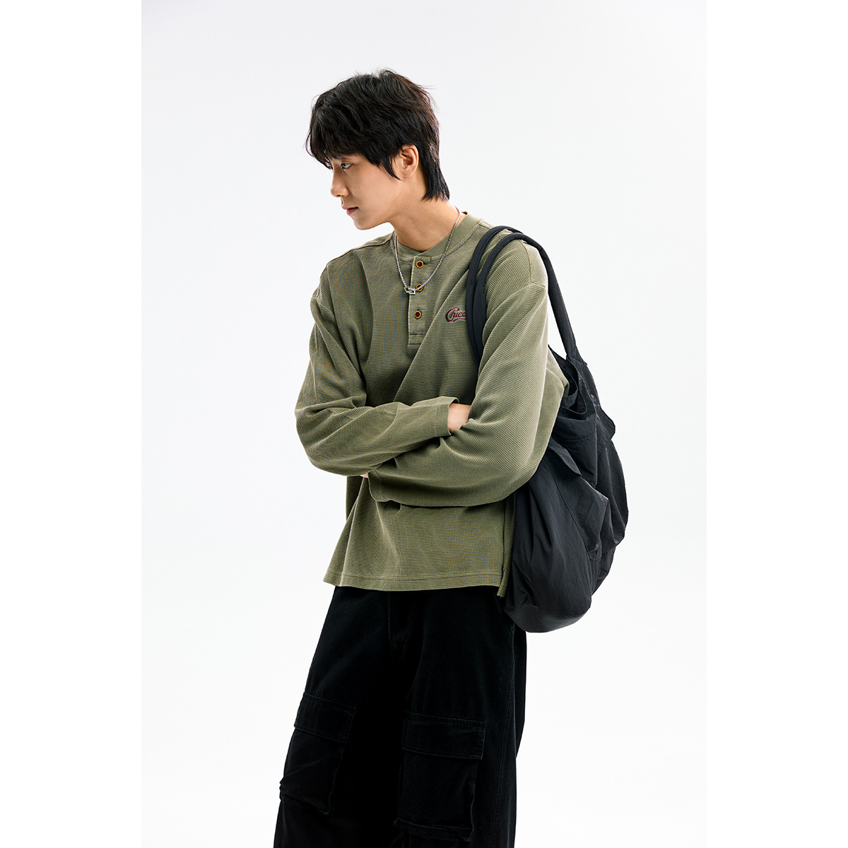 10M17 美式亨利領華夫格排釦上衣 兩色