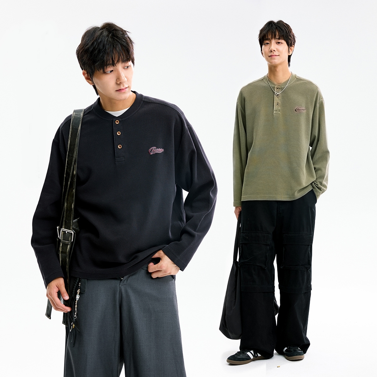 10M17 美式亨利領華夫格排釦上衣 兩色