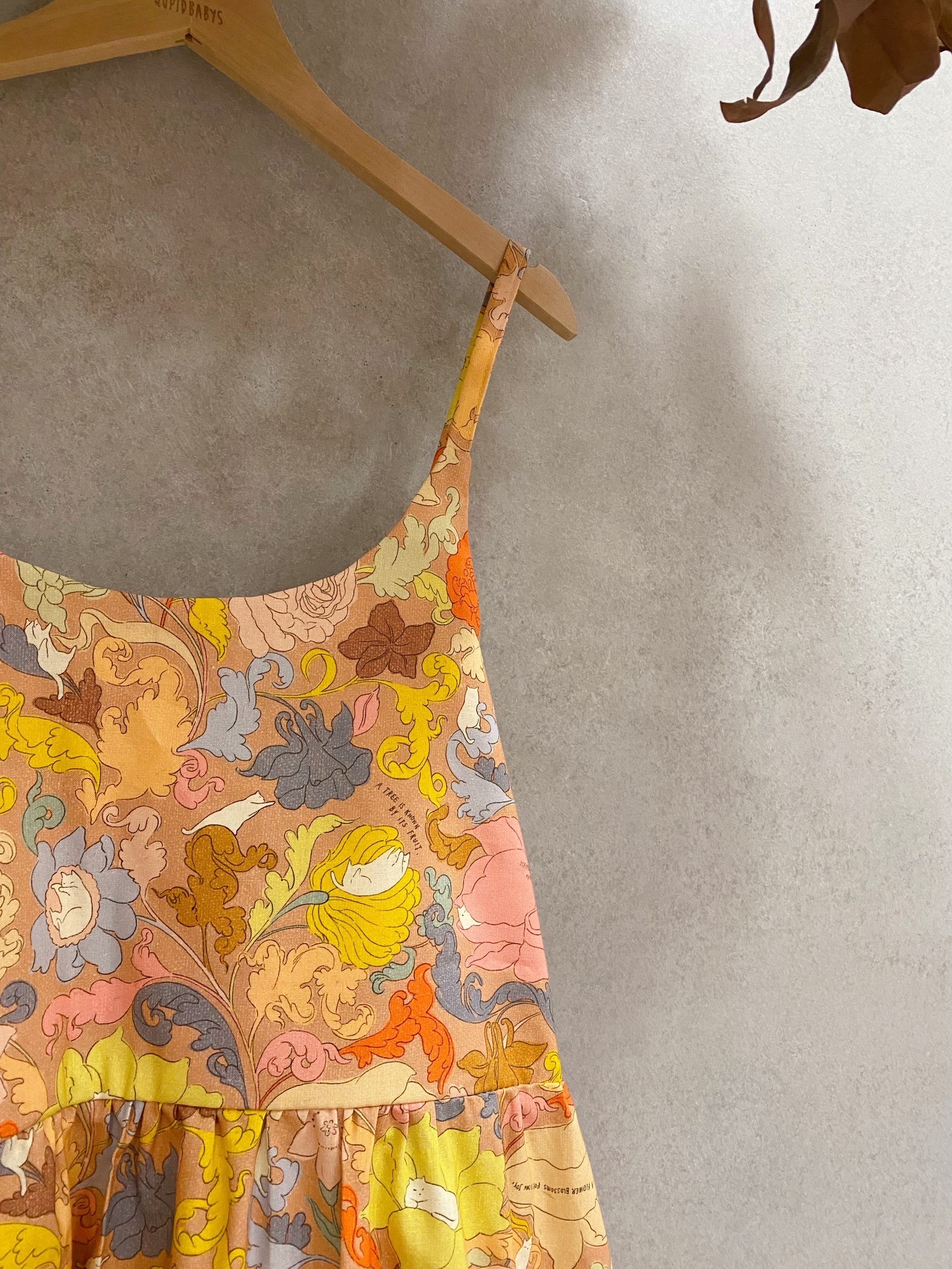 橘復古花卉 媽咪吊帶蛋糕長洋裝