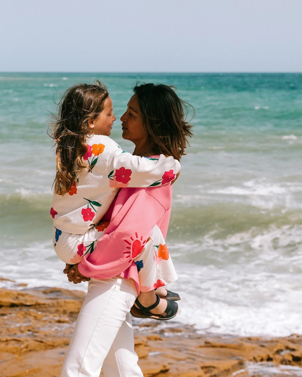 Solar Heart Organic Cotton Sweatshirt with Elbow Patches — Pink | émoi émoi