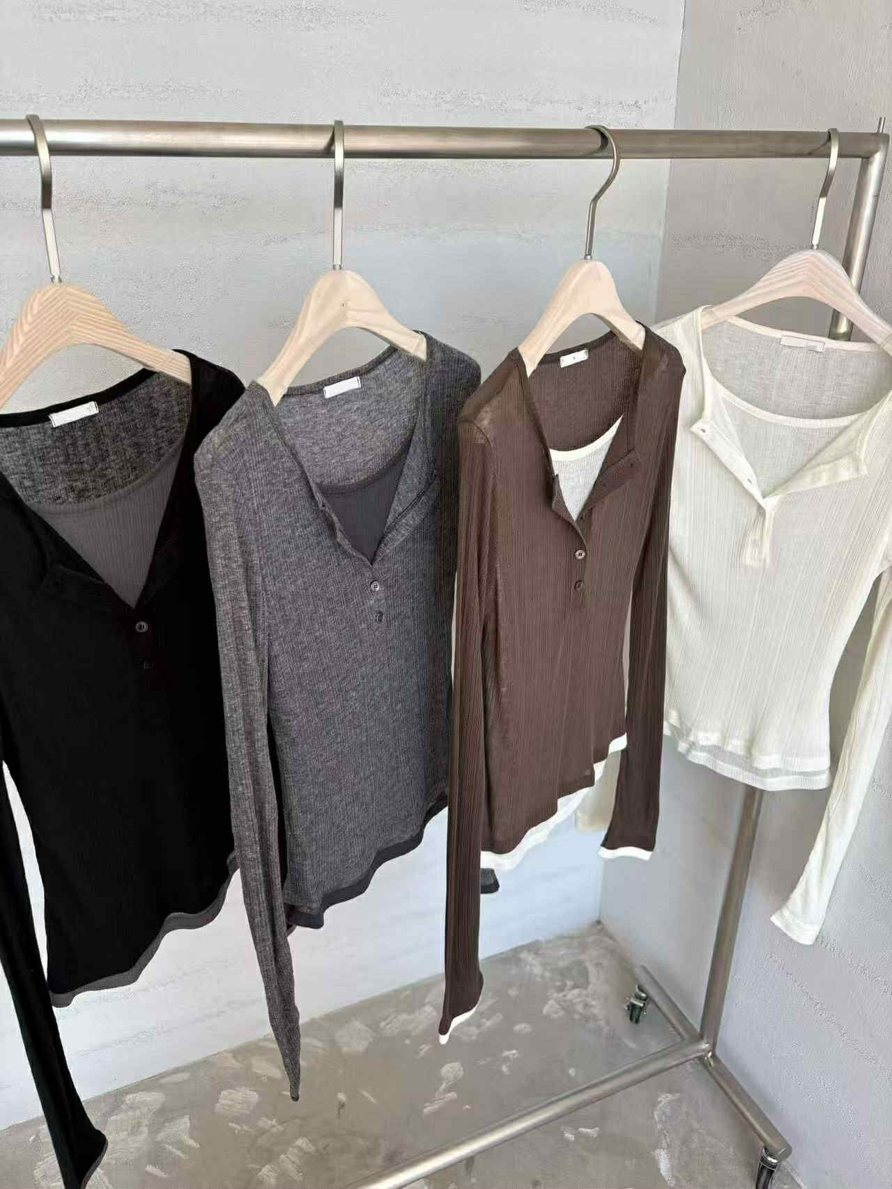 MA26 天絲羊毛假兩件扣子Tee