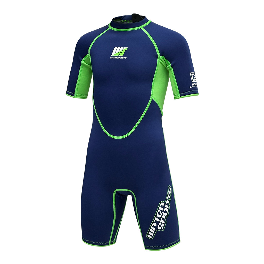3.5mm 兒童 CR 絨毛內裡游泳連身保暖衣 - 深藍/綠