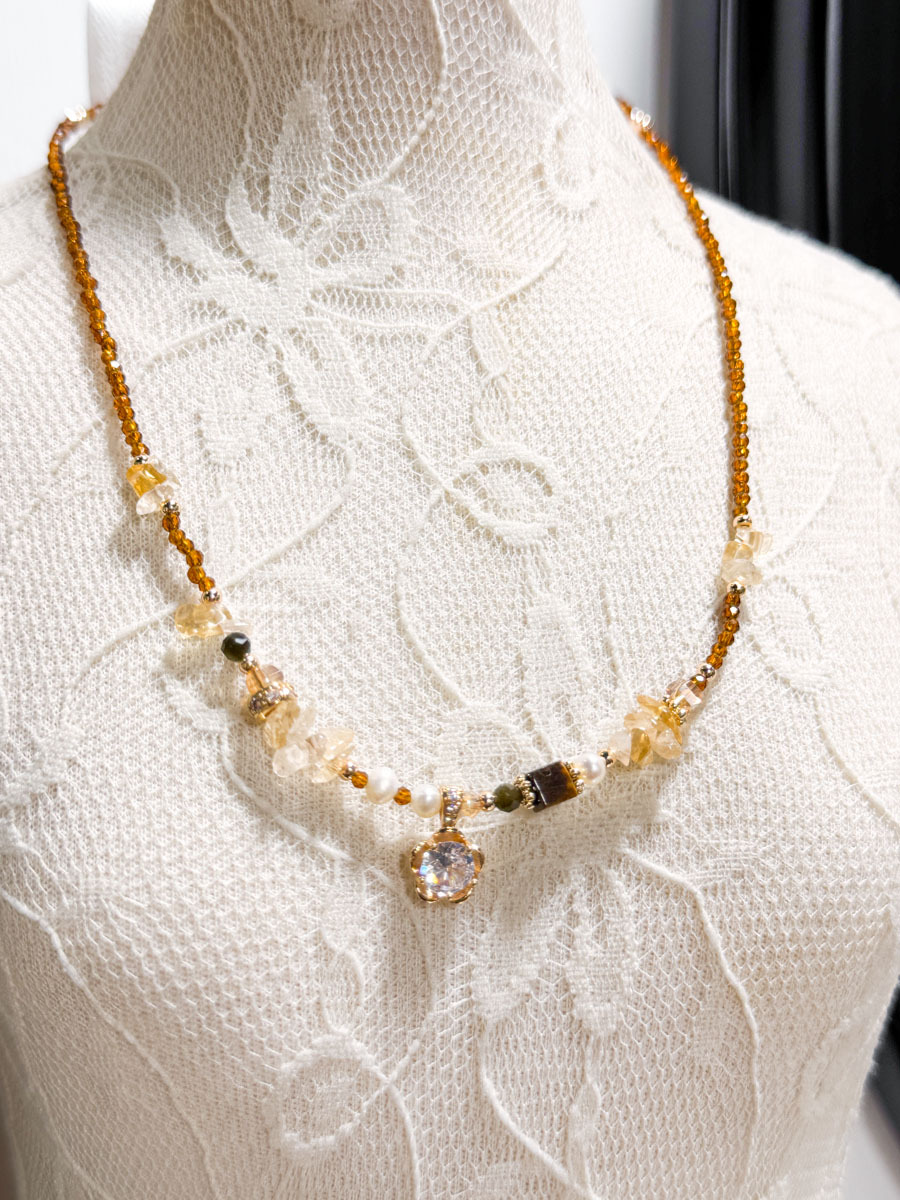 【SALE SALE SALE🔥】 韓國手工虎眼石 ・珍珠 鋯石吊墜頸鏈【不設退換】