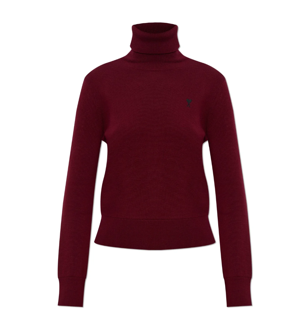 1LN0902-086 AMI Coeur Turtle Neck Sweater Cerise/Noir #HKS827.001.696 (C-BR-E)