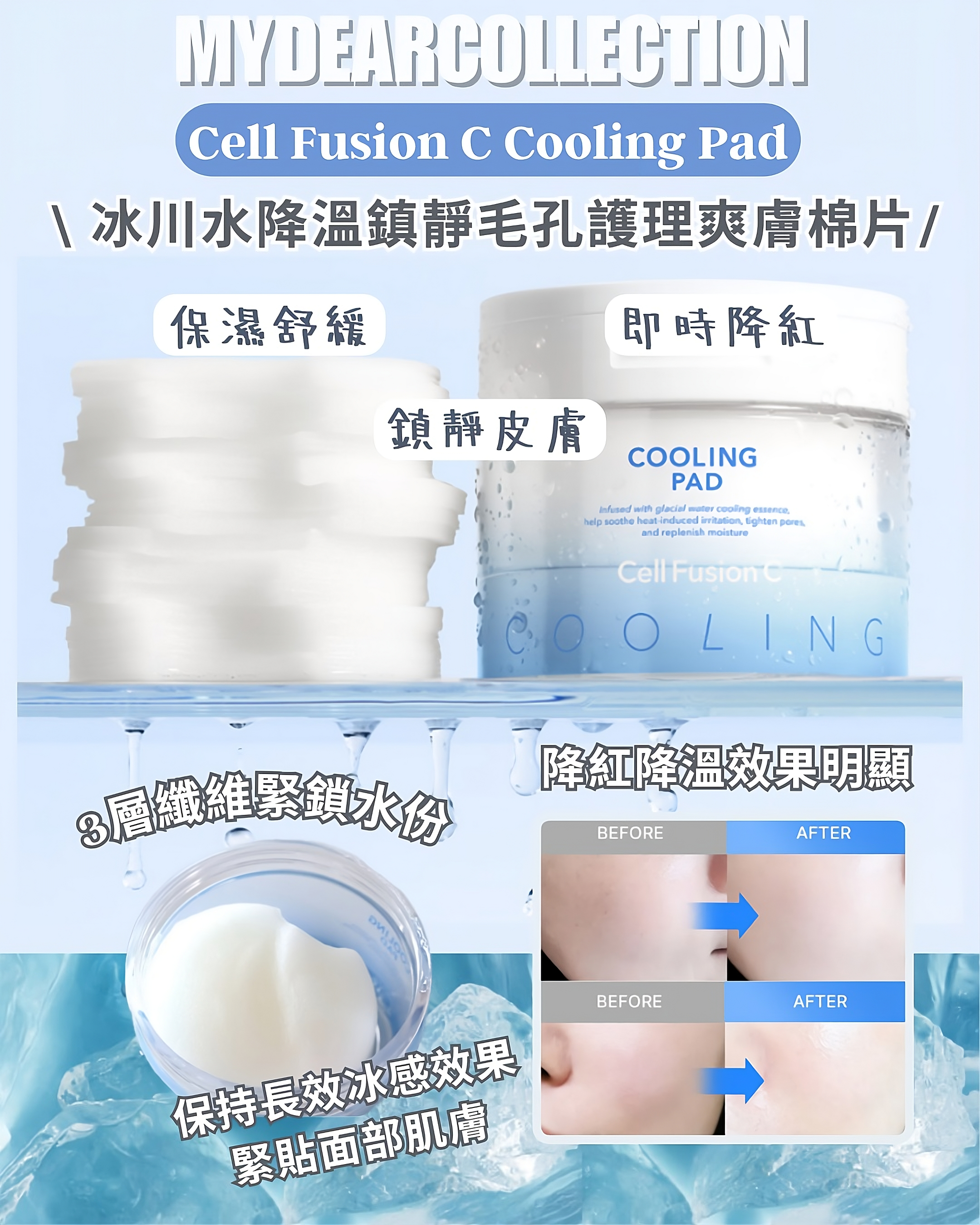 現 貨丨Cell Fusion C 冰川水降溫鎮靜毛孔護理爽膚棉片 (70片裝)