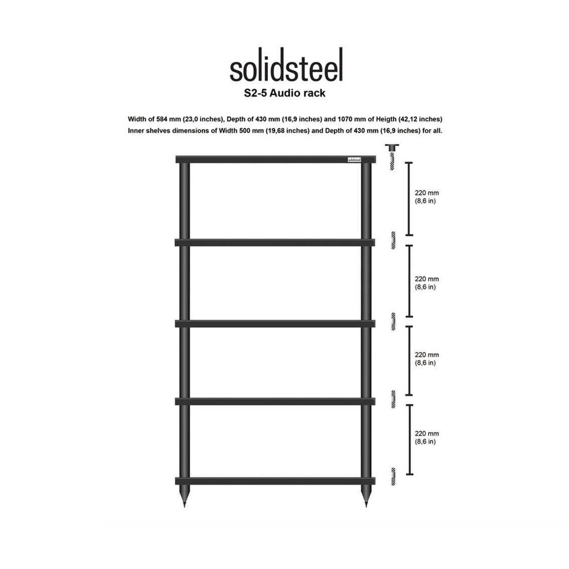【Solidsteel】S2-5 音響架 五層 黑色 義製 架皇  公司貨 層架 置物