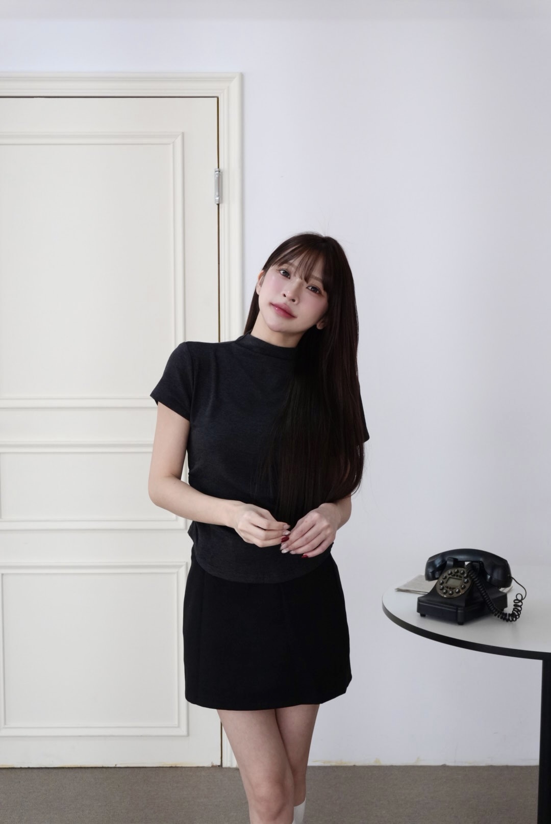 微立領側抓皺上衣