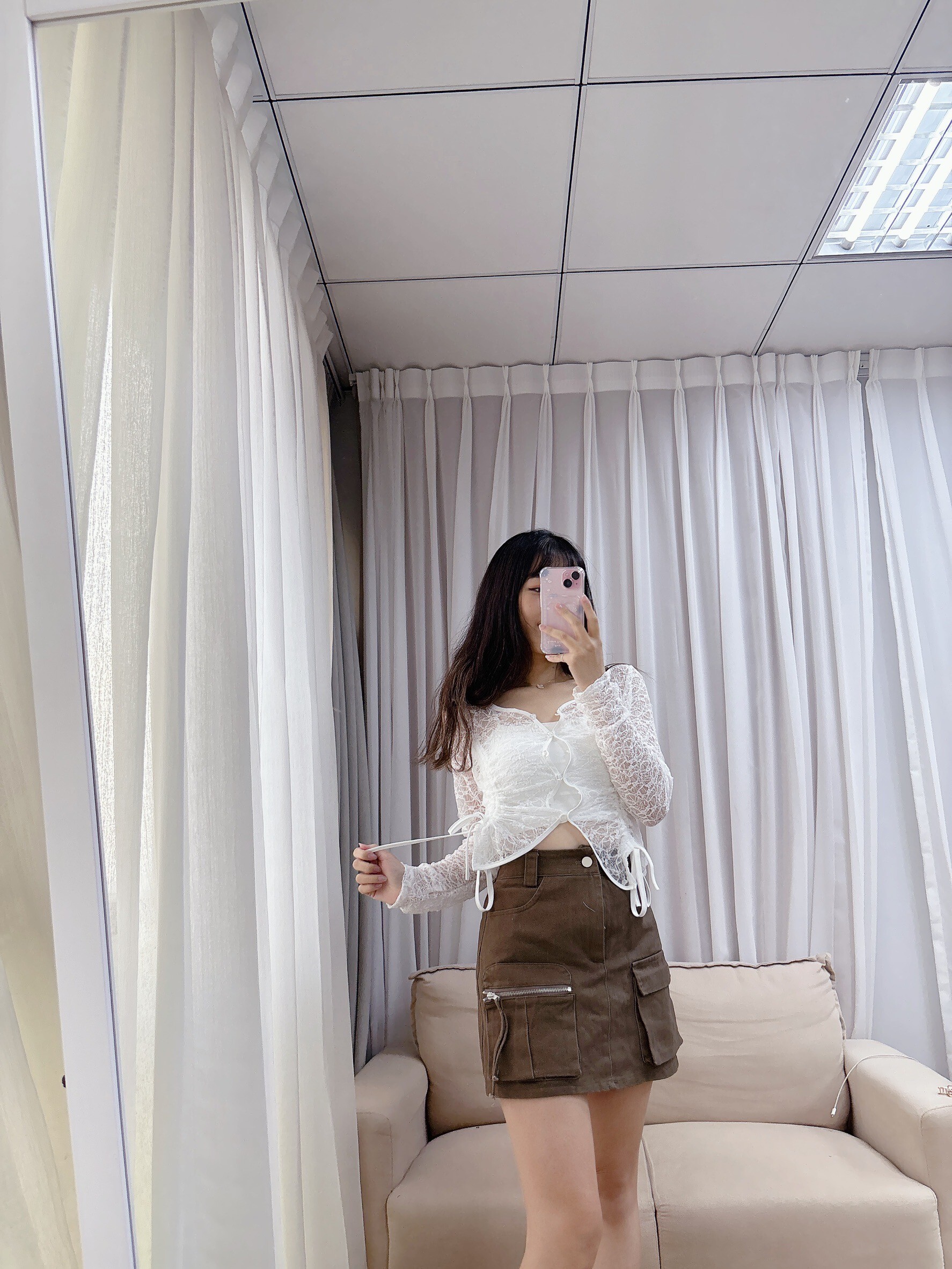 波紋下抽繩透膚上衣