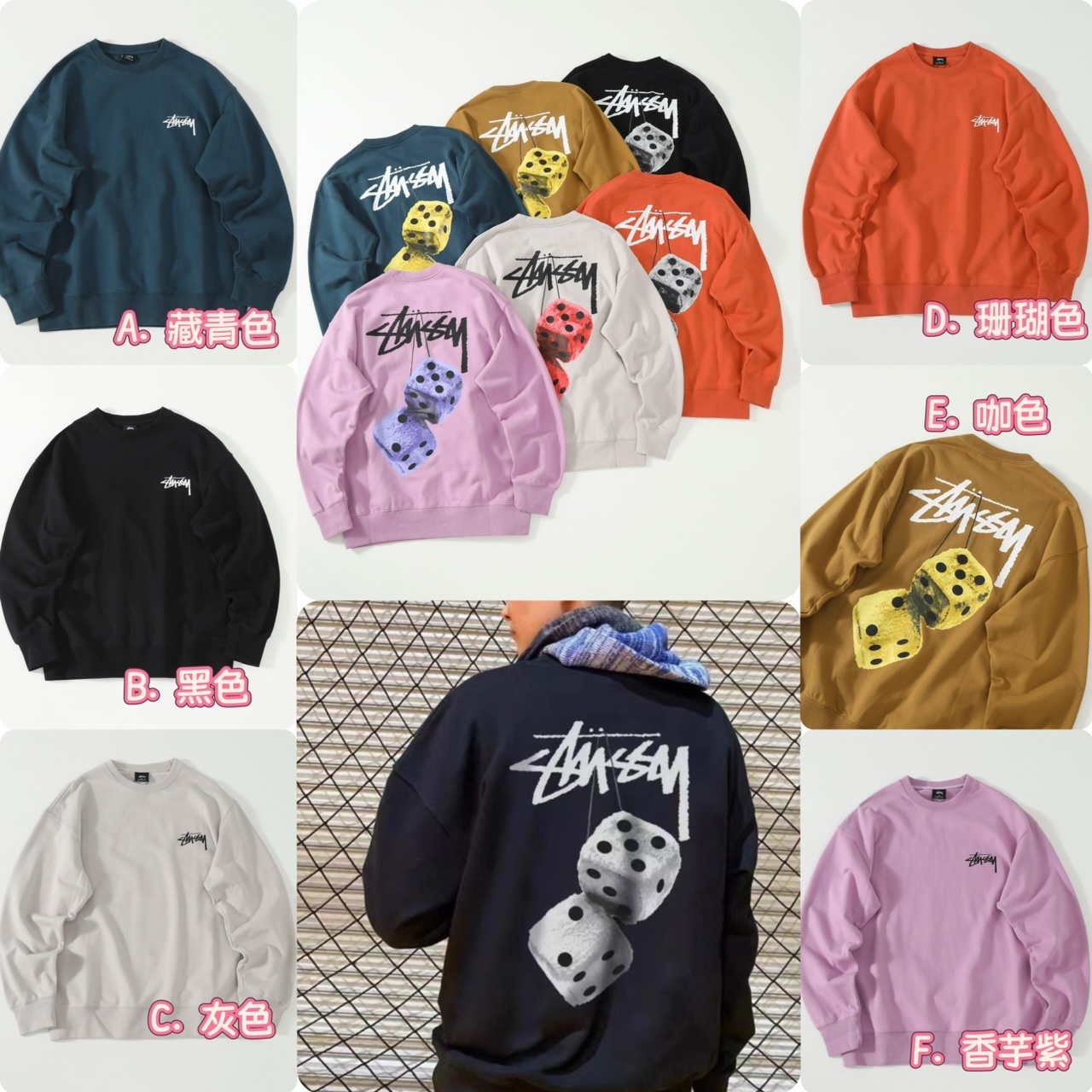 日系Stu*ssy背印骰仔圖案毛圈衞衣- 2502409