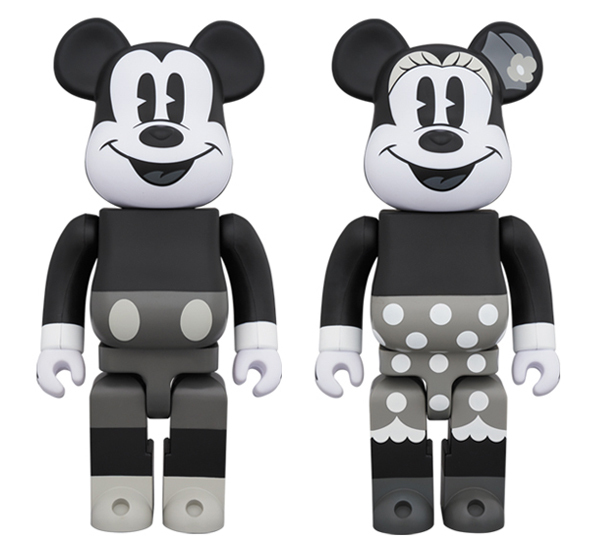 BEARBRICK MICKEY MOUSE & MINNIE MOUSE (B&W Ver.) 400% SET OF 2