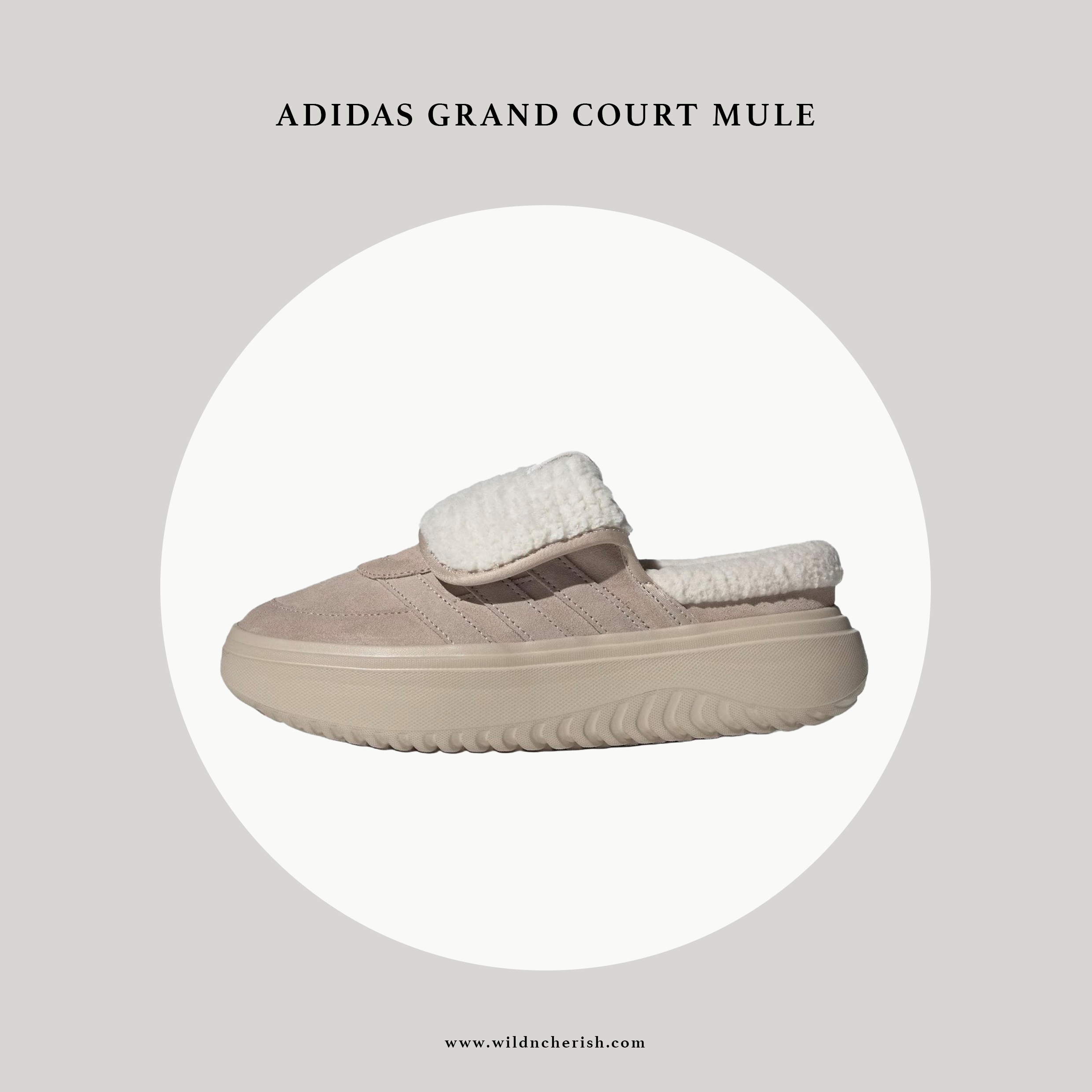 預訂 | Adidas Grand Court Mule 毛毛拖鞋 奶茶色