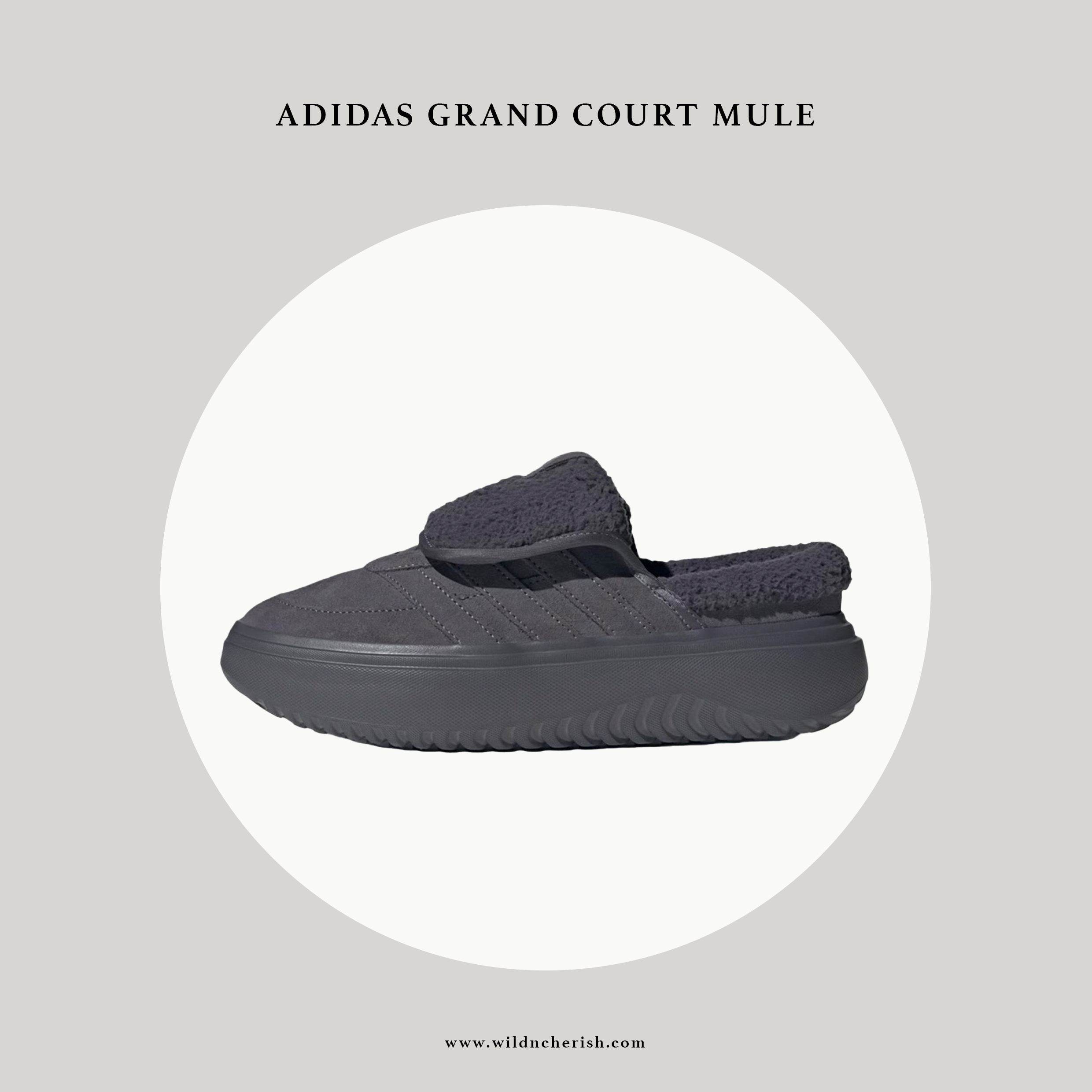 預訂 | Adidas Grand Court Mule 毛毛拖鞋 黑色