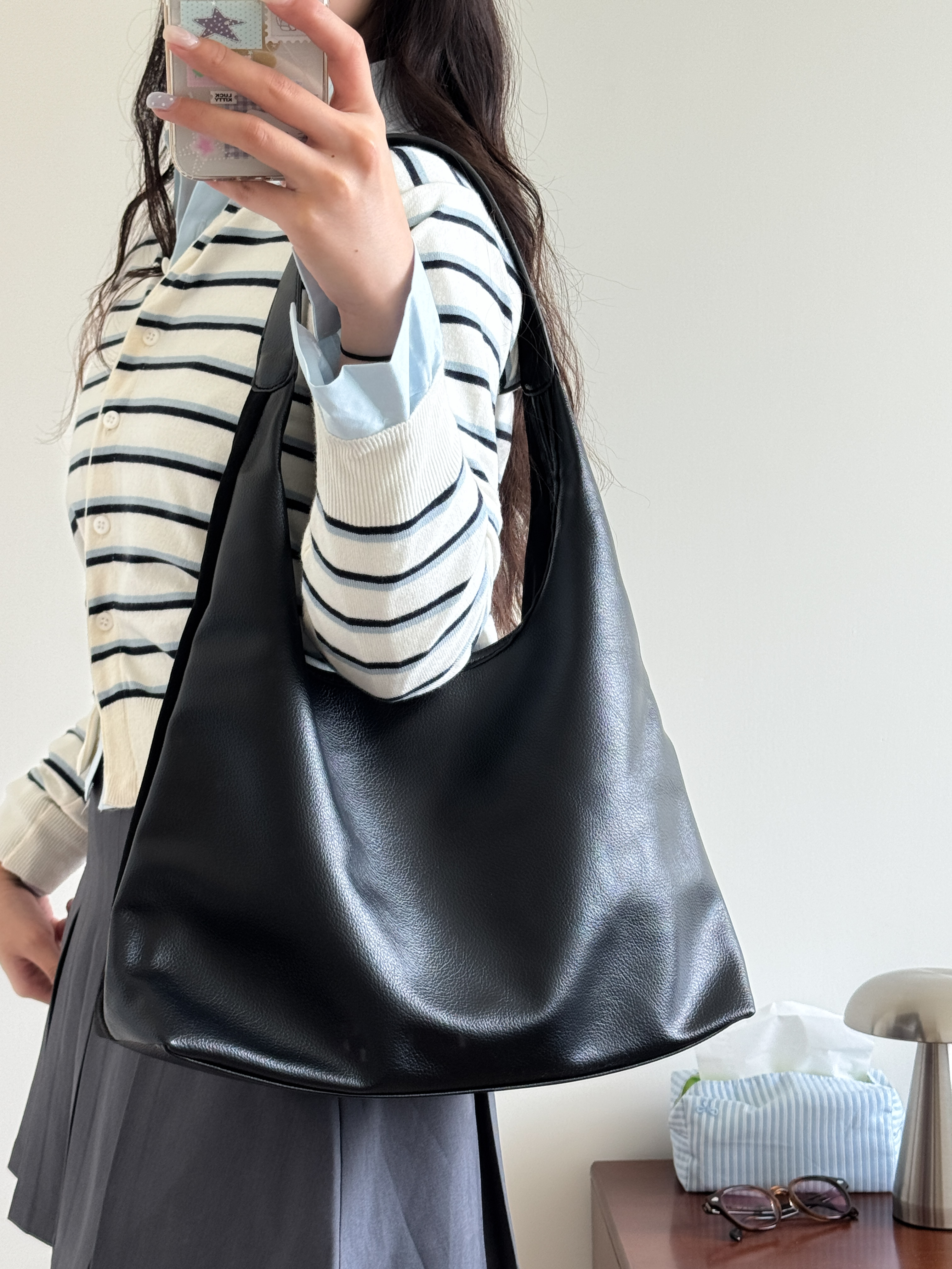 vintage hobo bag(雙面的麂皮+pu皮）