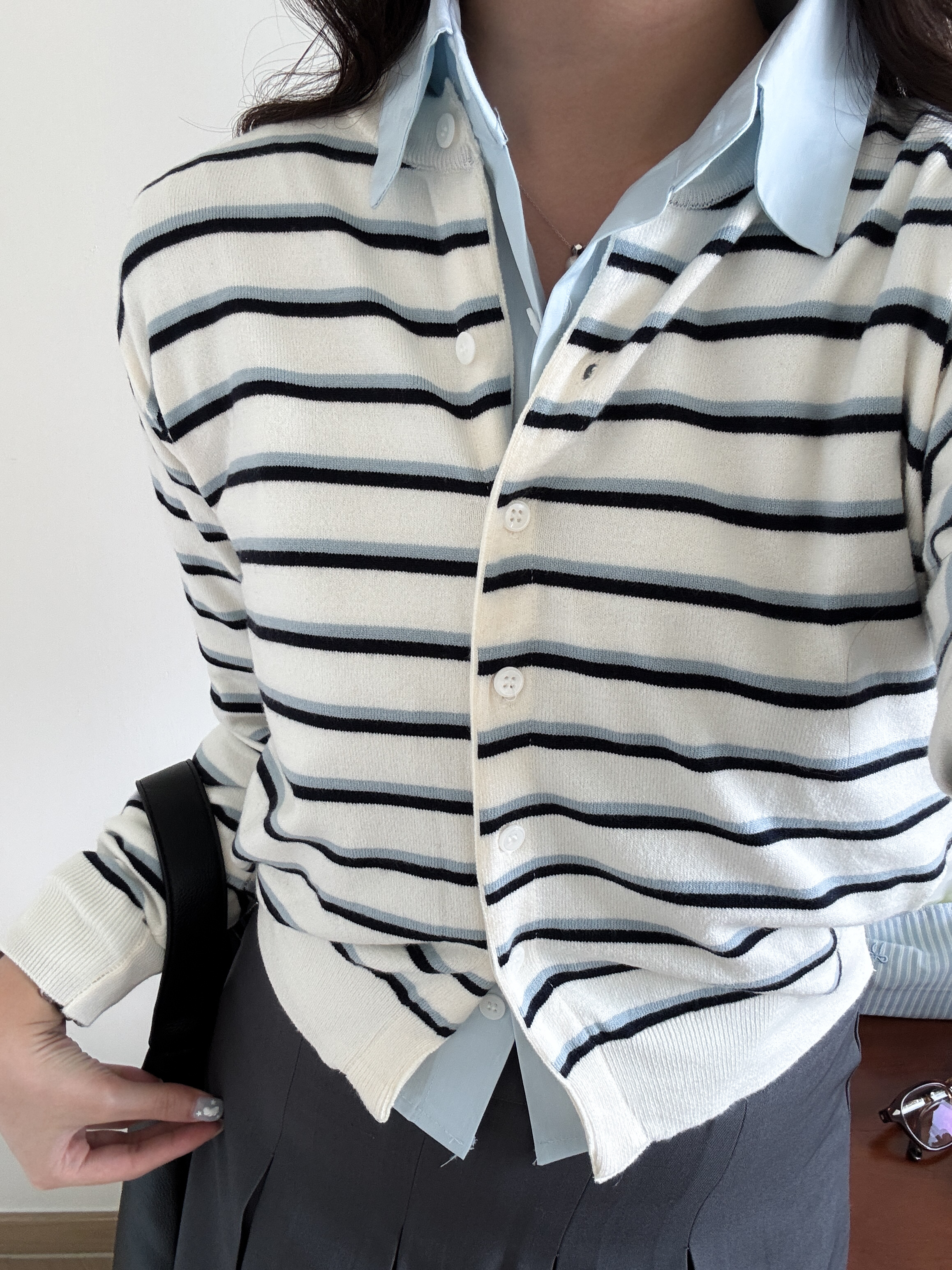 MIU系復古女孩的橫條knit