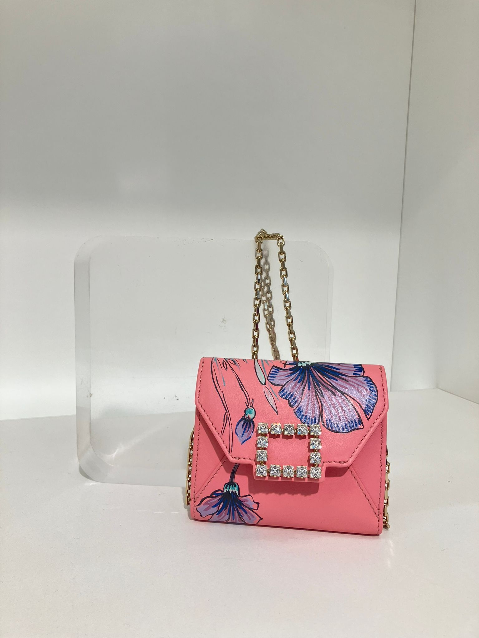 Roger Vivier RV Miss Vivier Blossom Strass Buckle chain Bag pink
