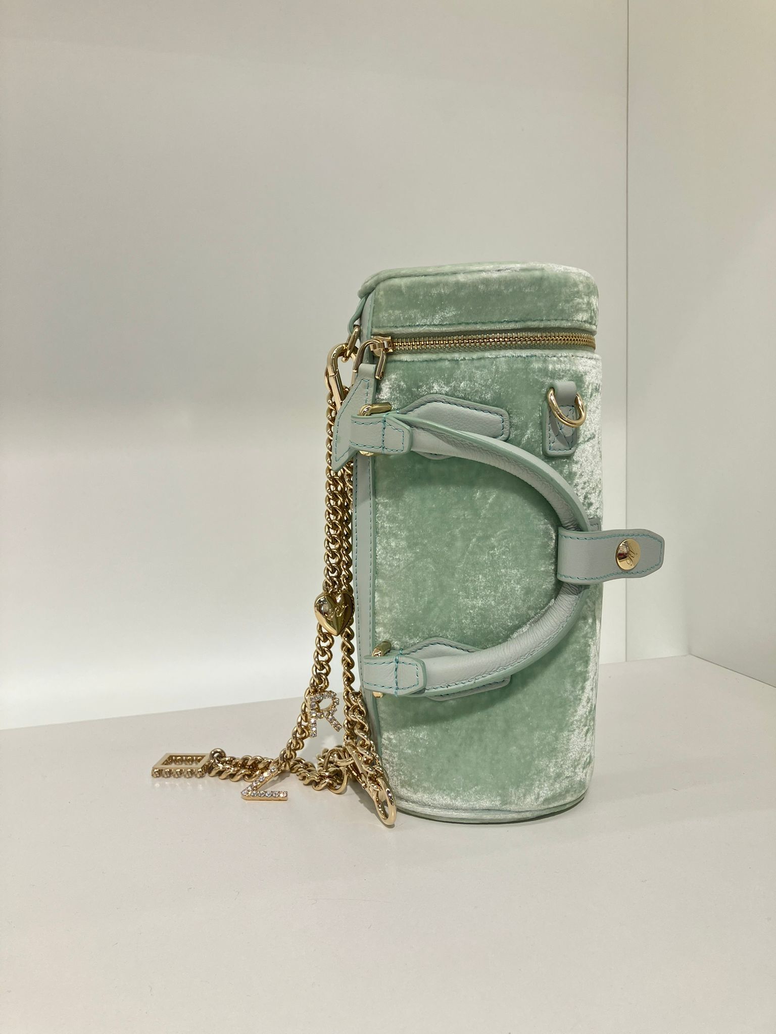 Roger Vivier RV Mini Charm Vivier Velvet Bowling Bag Mint Green