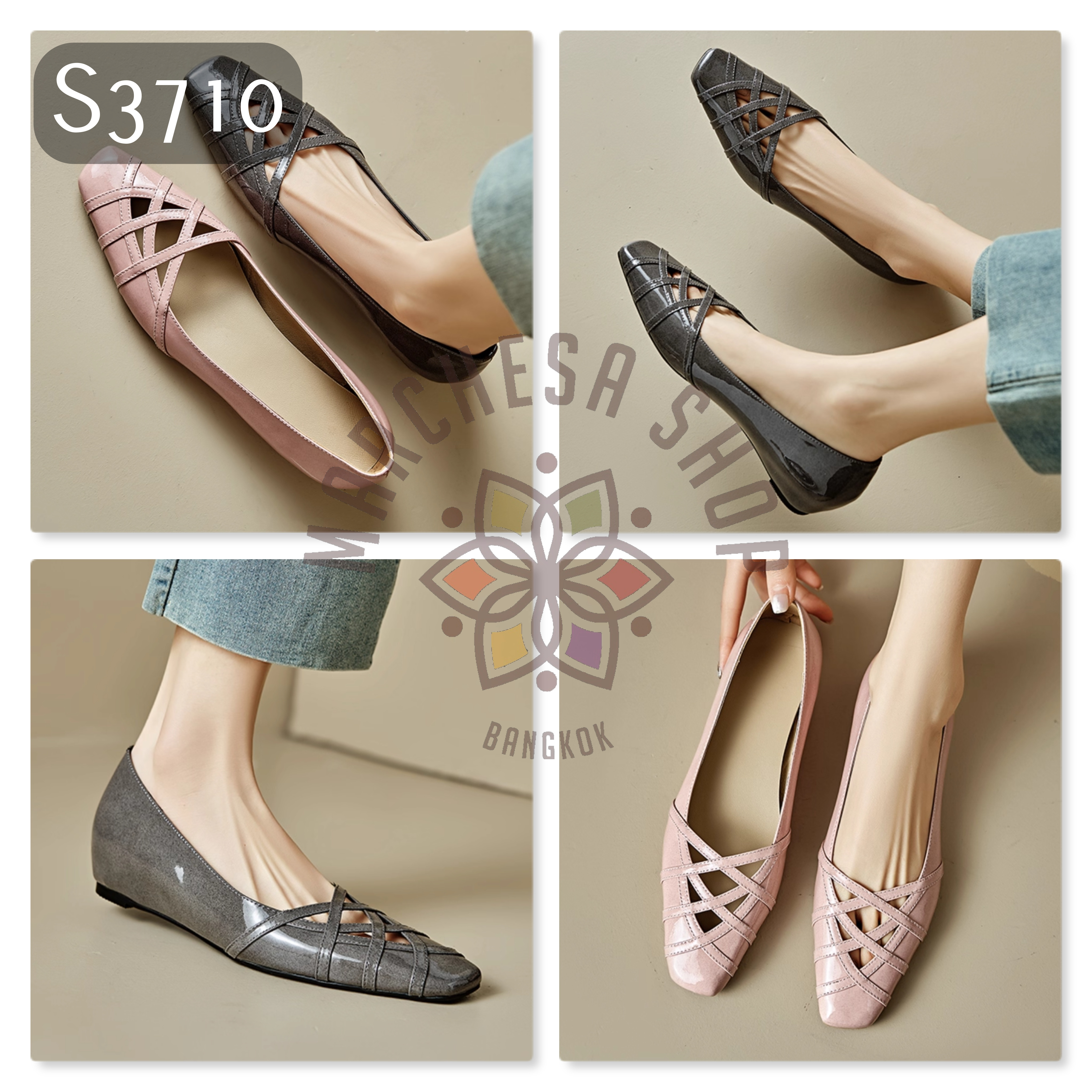 S3710 - 頭層羊漆皮鏤空尖頭平底鞋