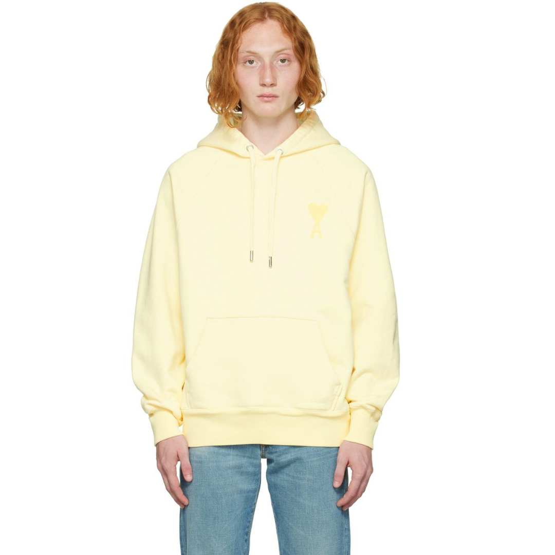 1LN0902-112 AMI Small Embossed Ami De Coeur Hoodie Yellow #USW758.747.399 (C-BR-E)