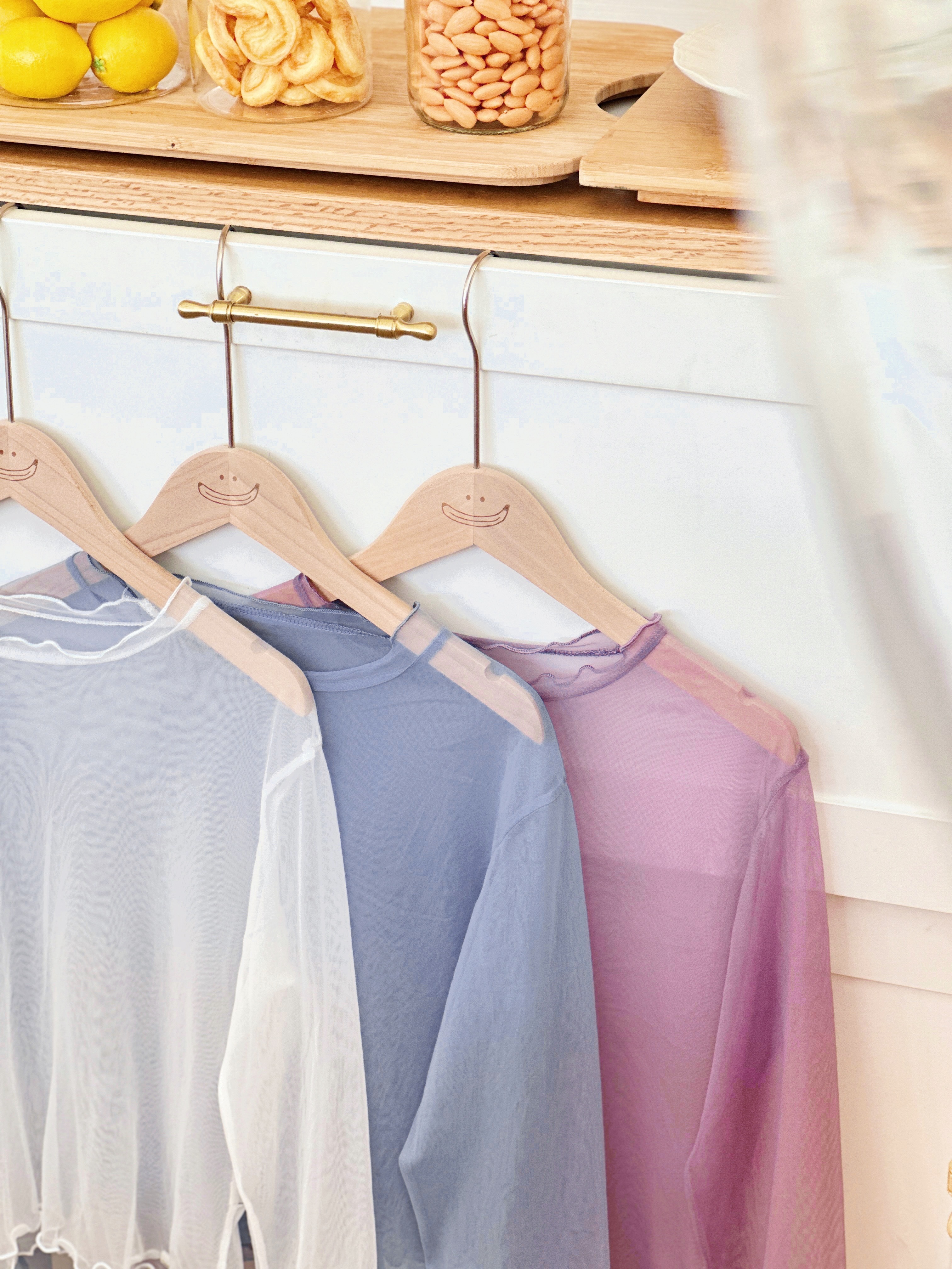 三色 / 純色透膚網紗長袖上衣 / Airy Sheer Mesh Long Sleeve Top