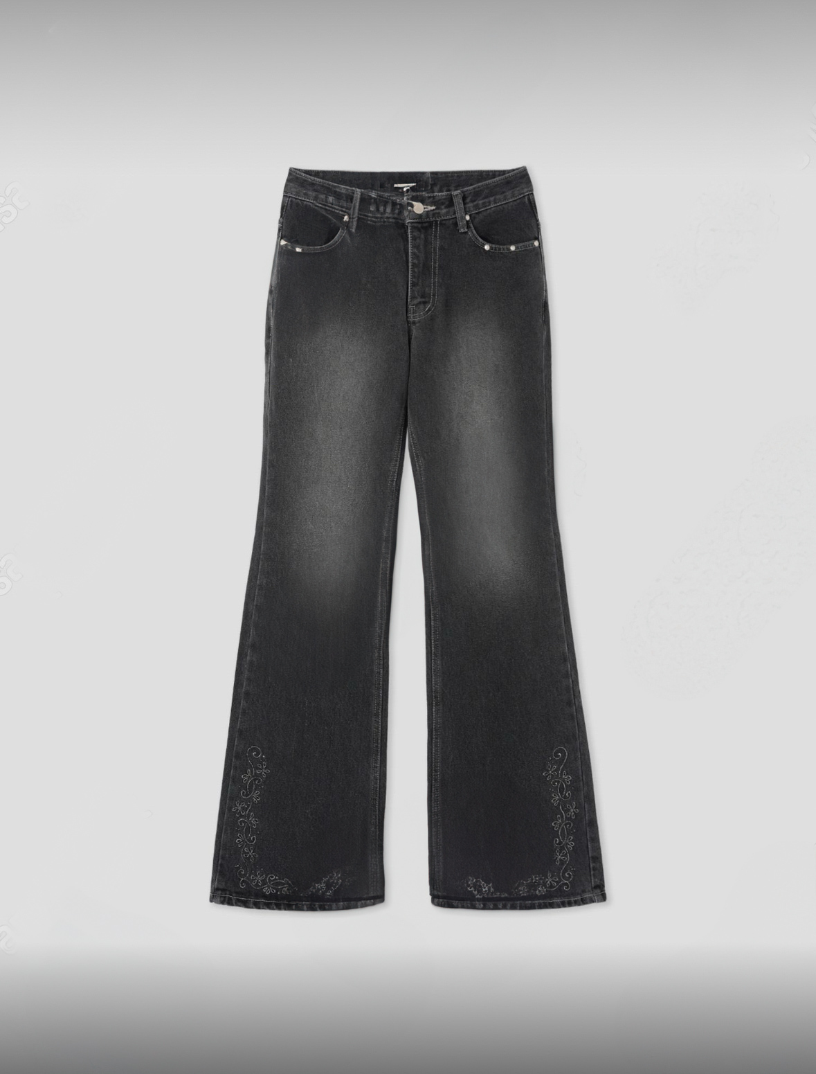 復古女孩的繡花洗水喇叭褲～(中腰的）